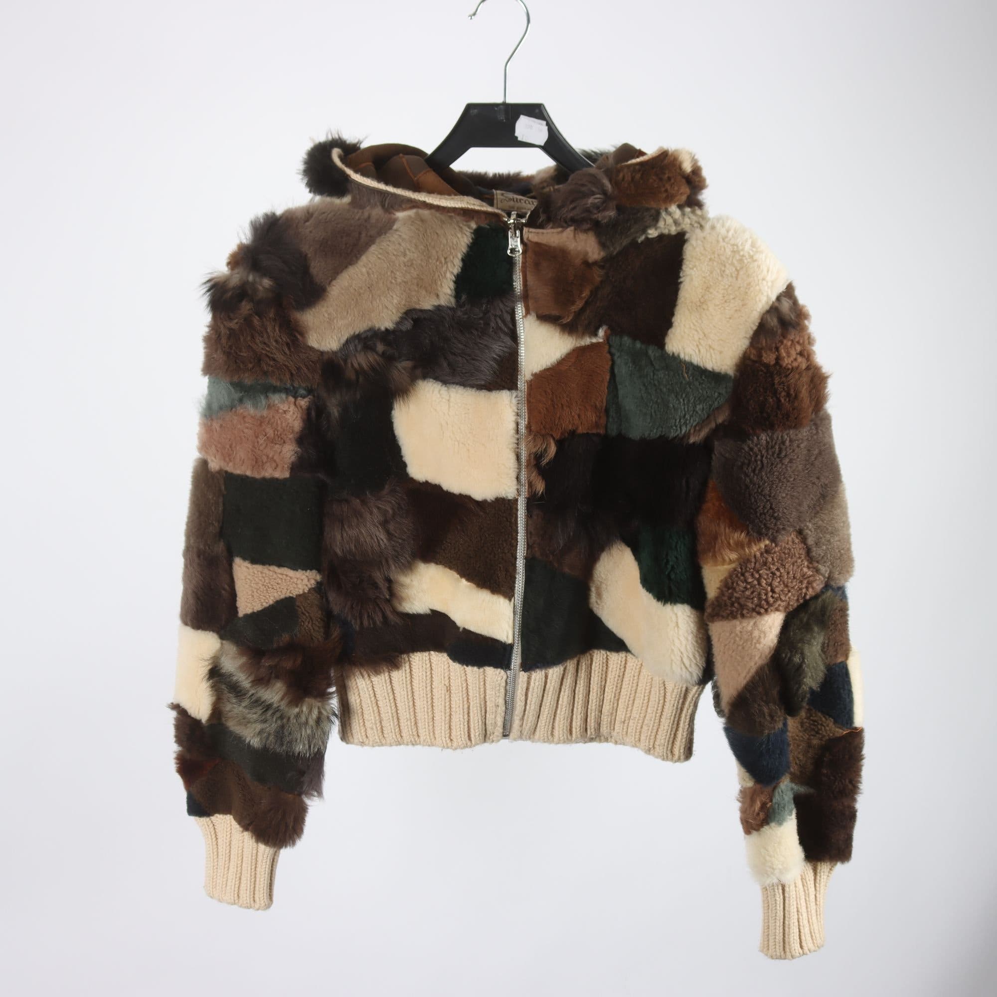 Skinnjacka, Shearling, beige, brun, stl. ca. S.