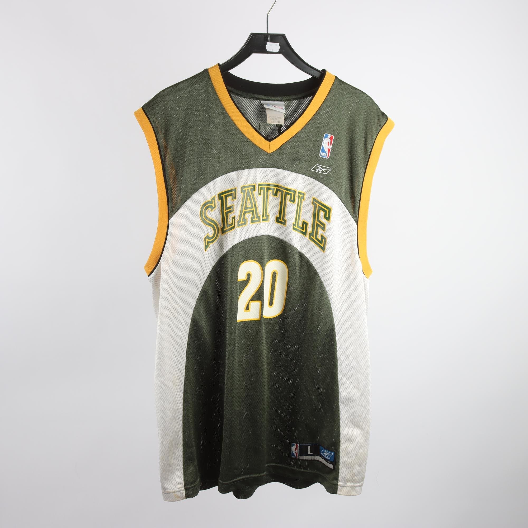 Linne, Reebok, NBA, Seattle, Payton, grön, orange, stl. L.