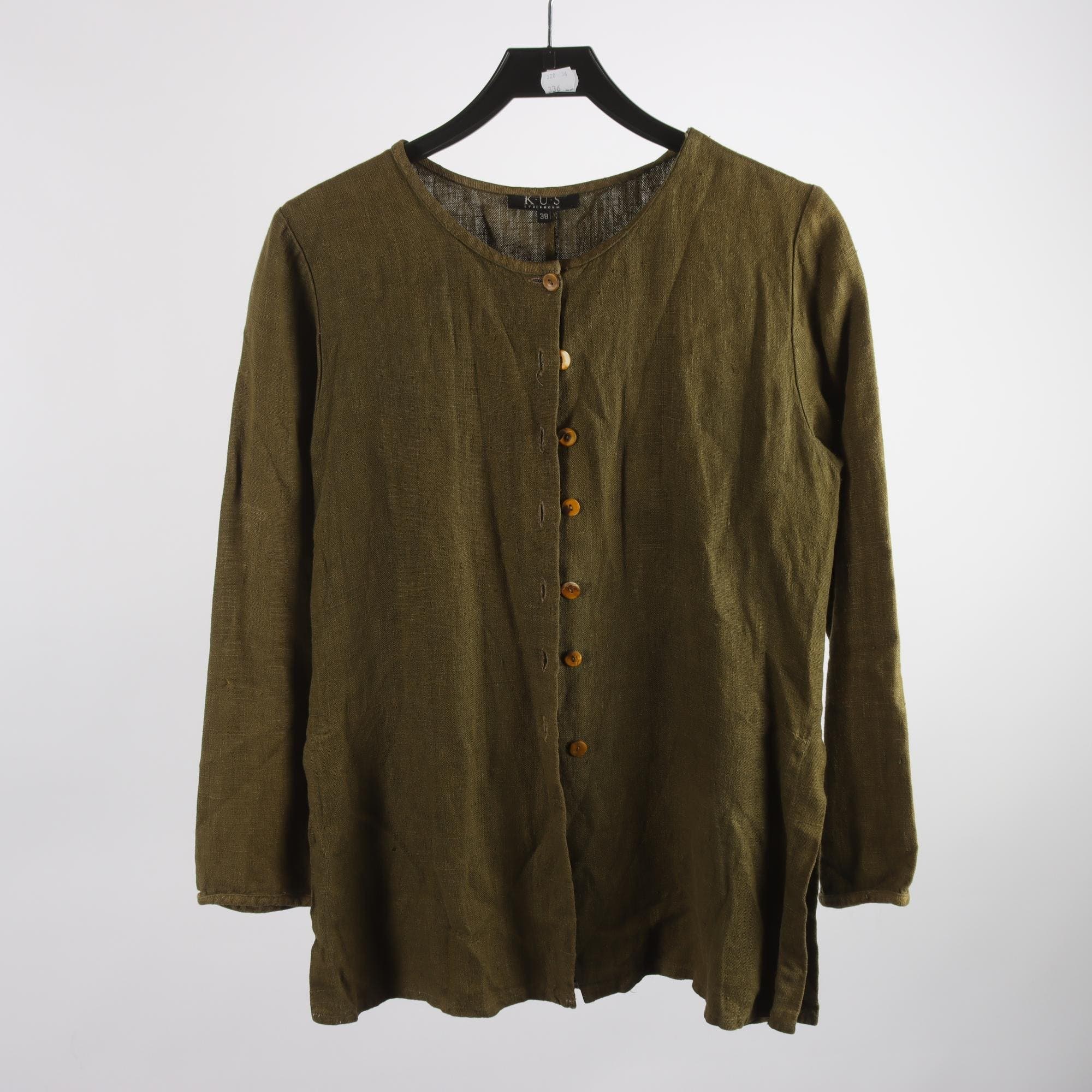Blus, K.U.S, grön, 100% lin, stl. 38.
