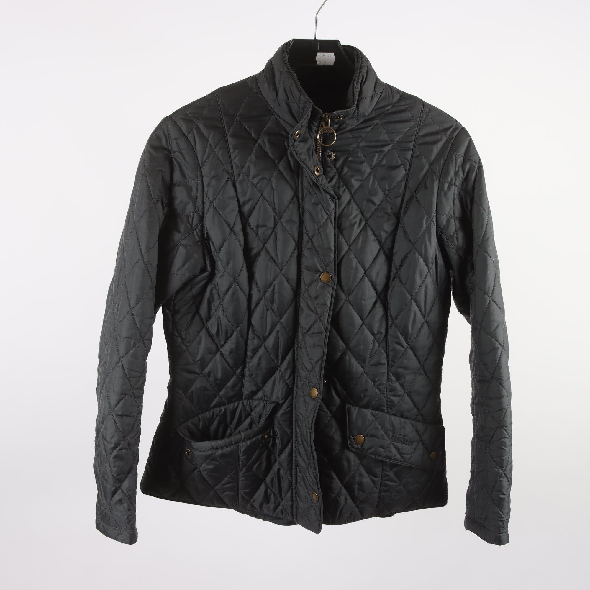 Jacka, Barbour, svart, quiltad, stl. 38.