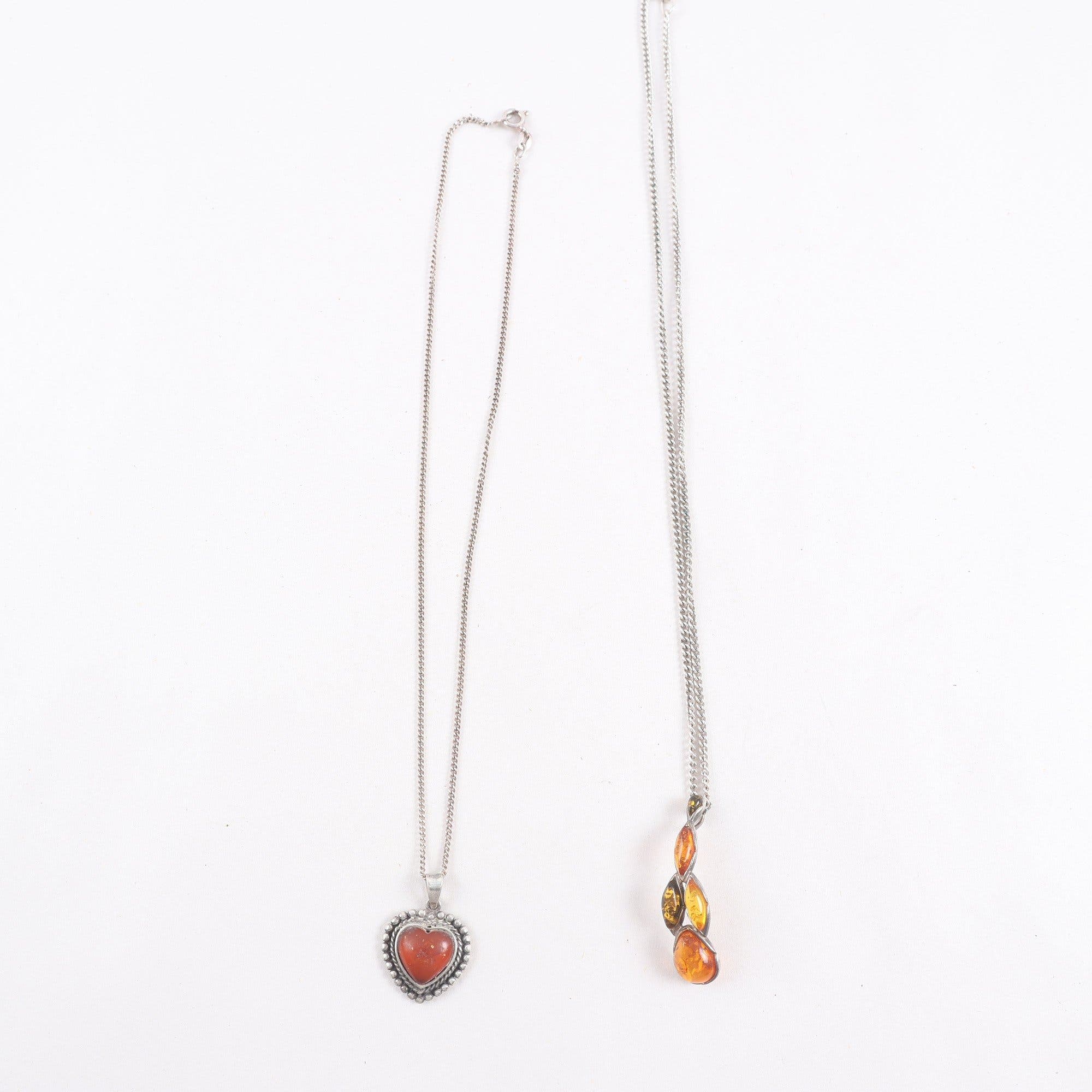Halsband & hängen, silver, bärnsten