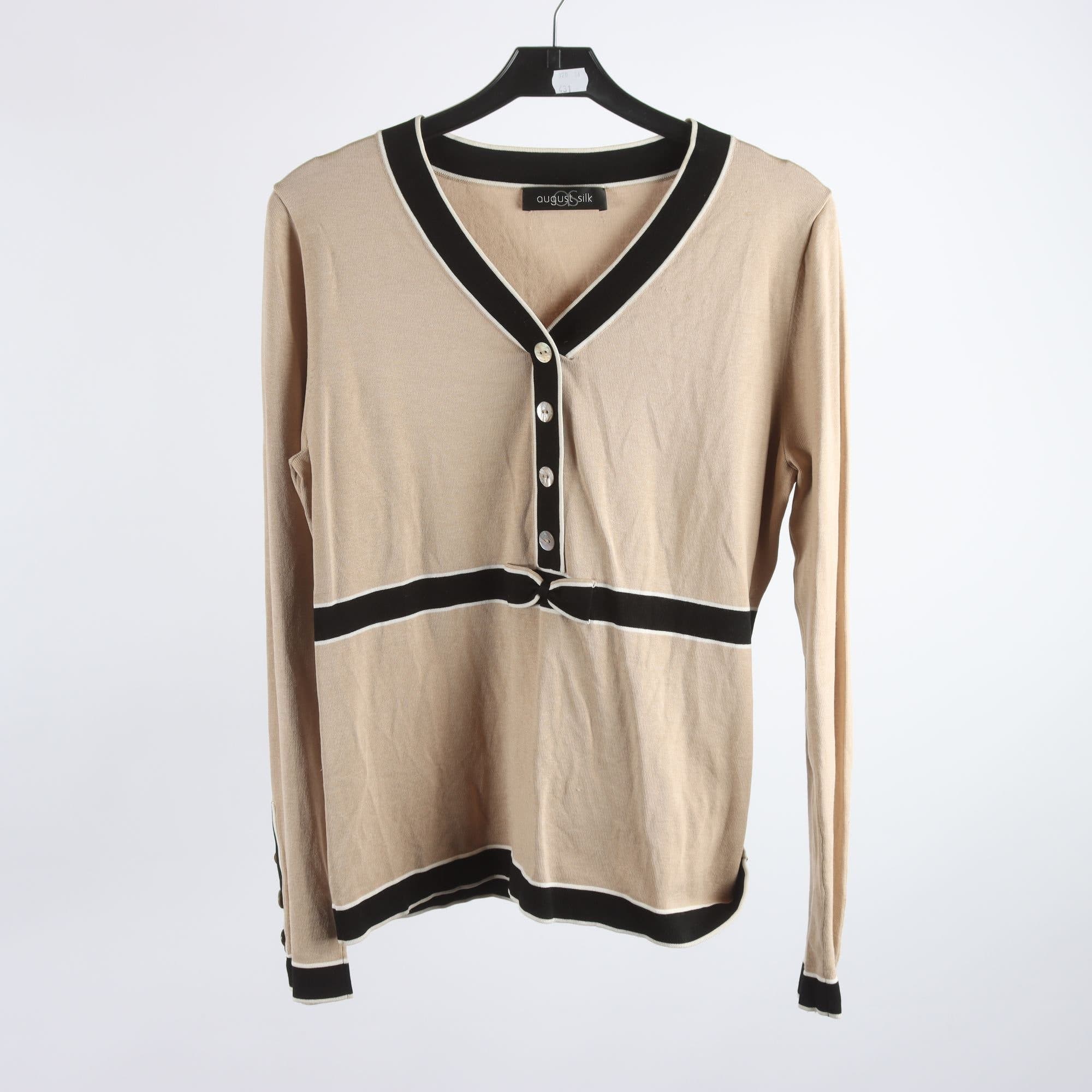 Tröja, August Silk, beige, svart, 33% silke, stl. 54.