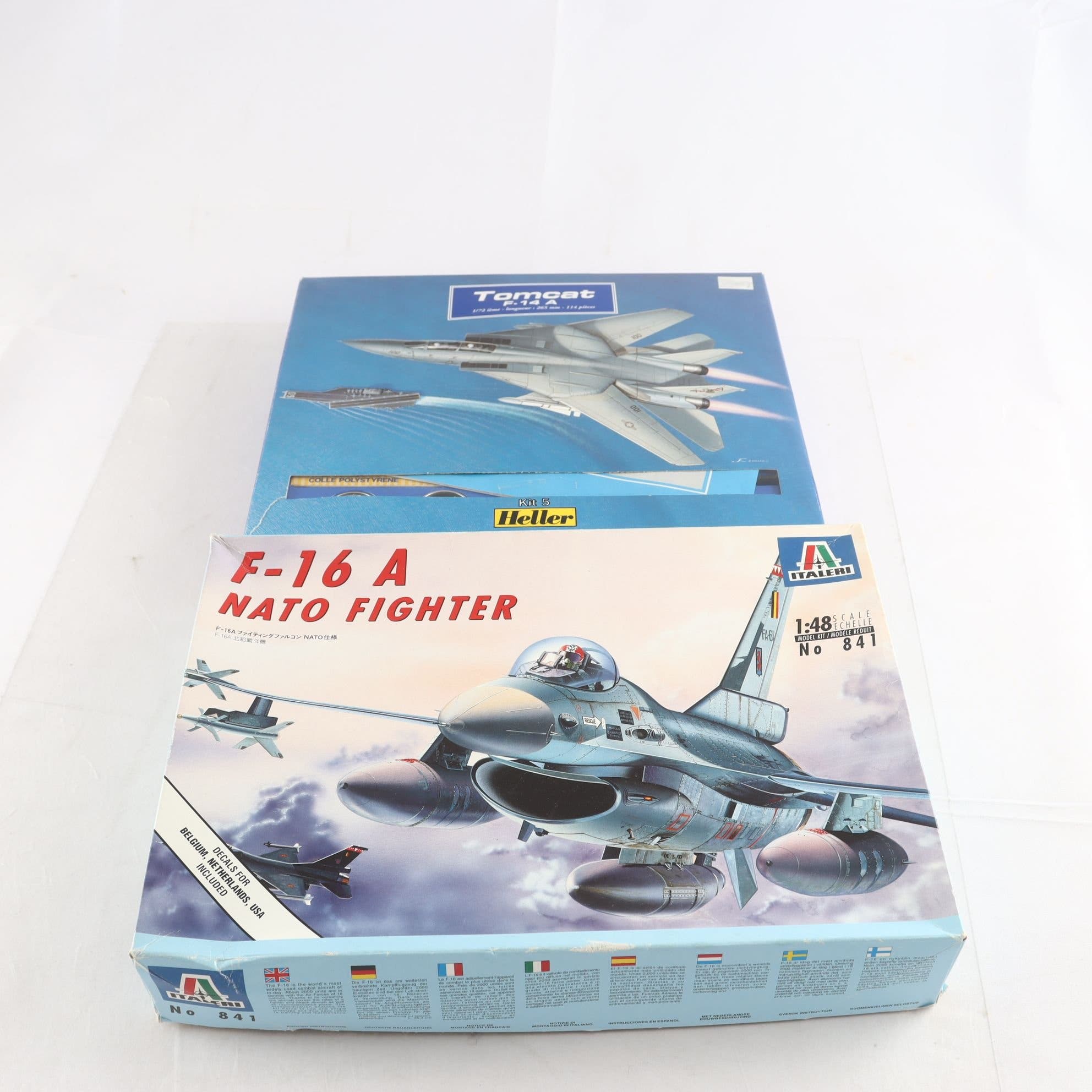 Modellflygplan, 2 st, ”Tomcat F-14, Heller”, ”Nato fighter F-16”
