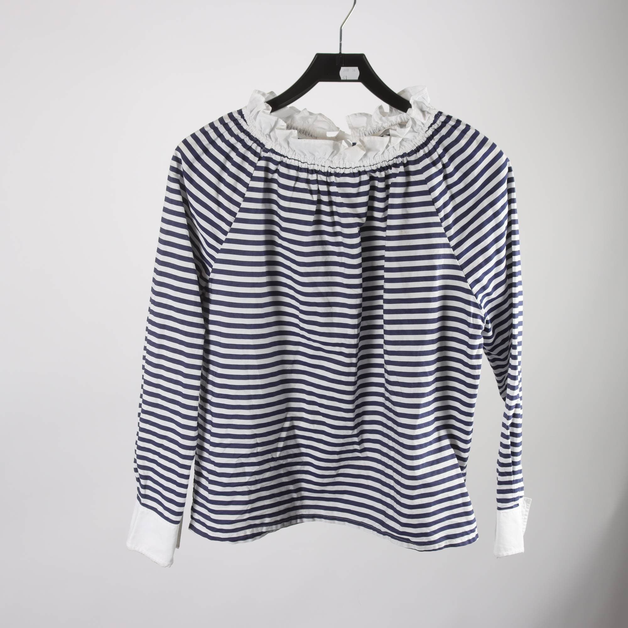 Blus, Atlantique Ascoli Paris, randig, vit, blå, stl. ca. M.