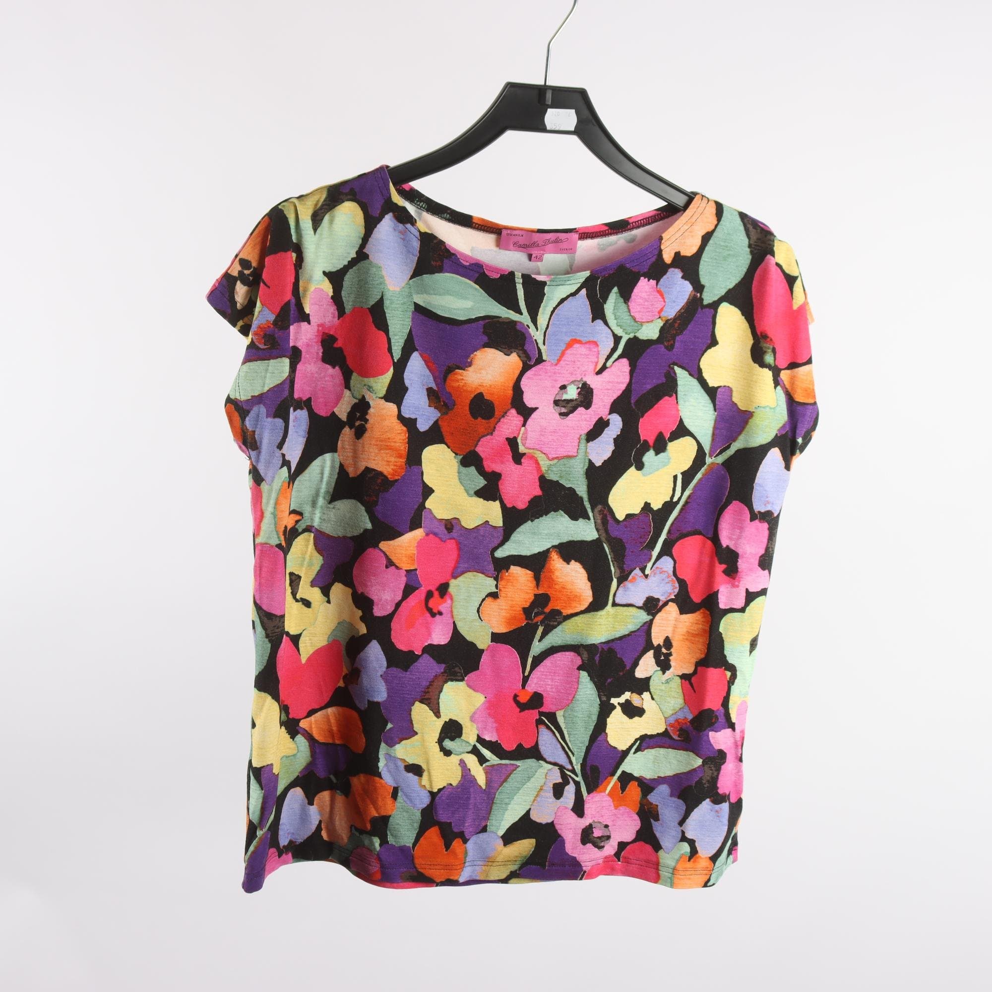 Tröja, Camilla Thulin, blommig, rosa, svart, stl. 42.