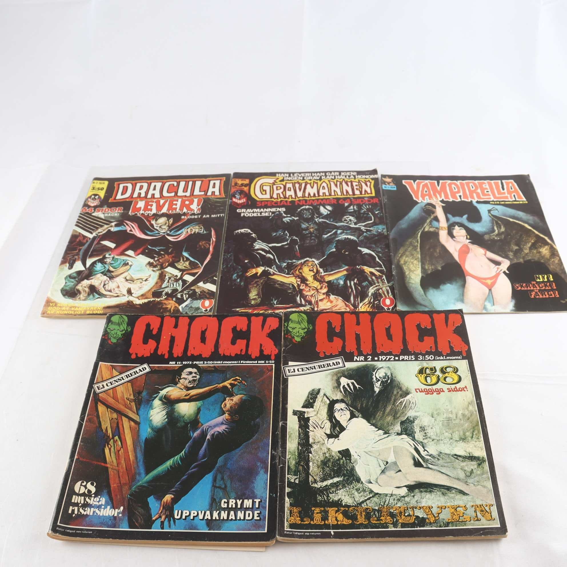 Skräckserier, 1970-tal, 5 nummer, CHOCK m.m.