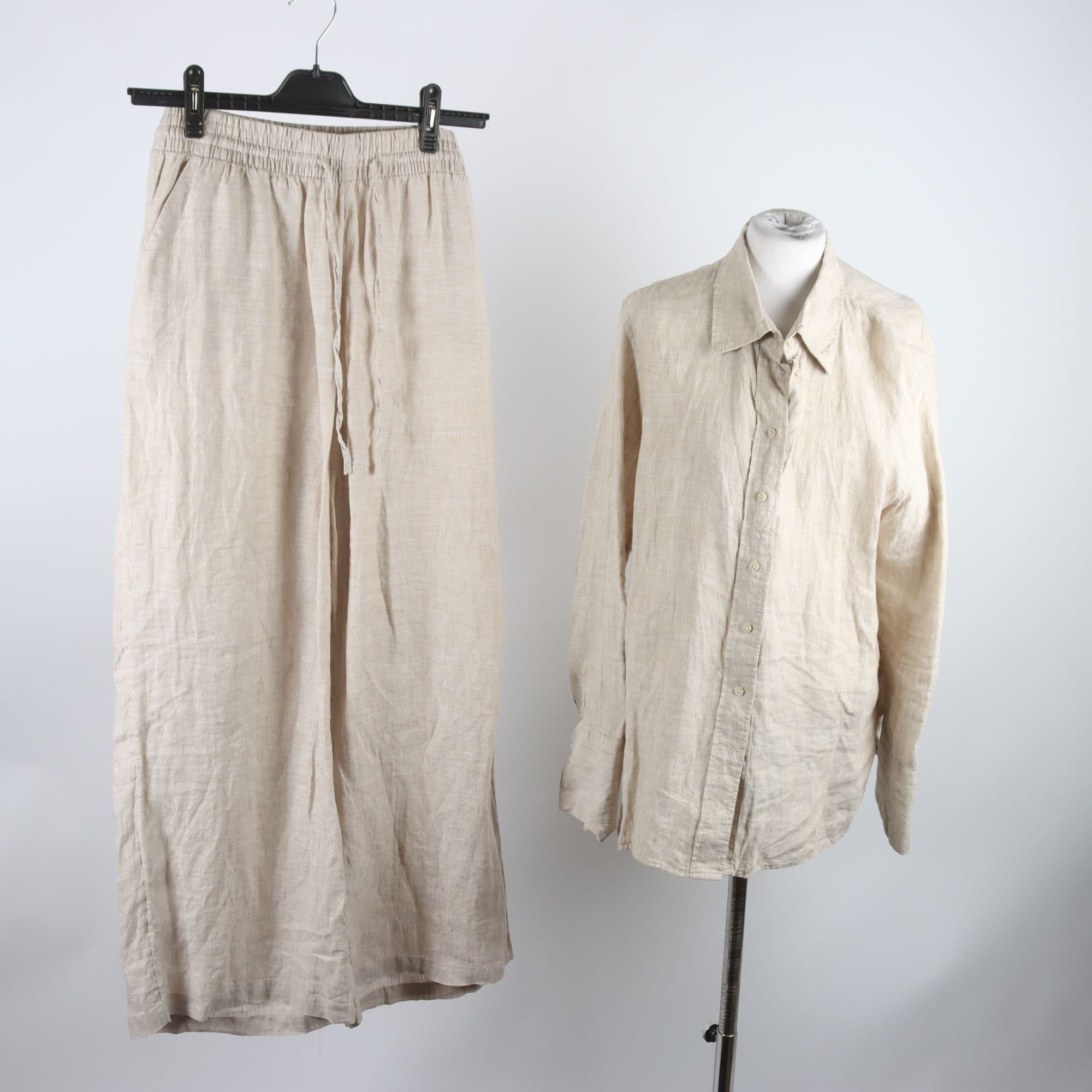 Byxor och blus, Ginatricot, beige, 100% lin, stl. 42.