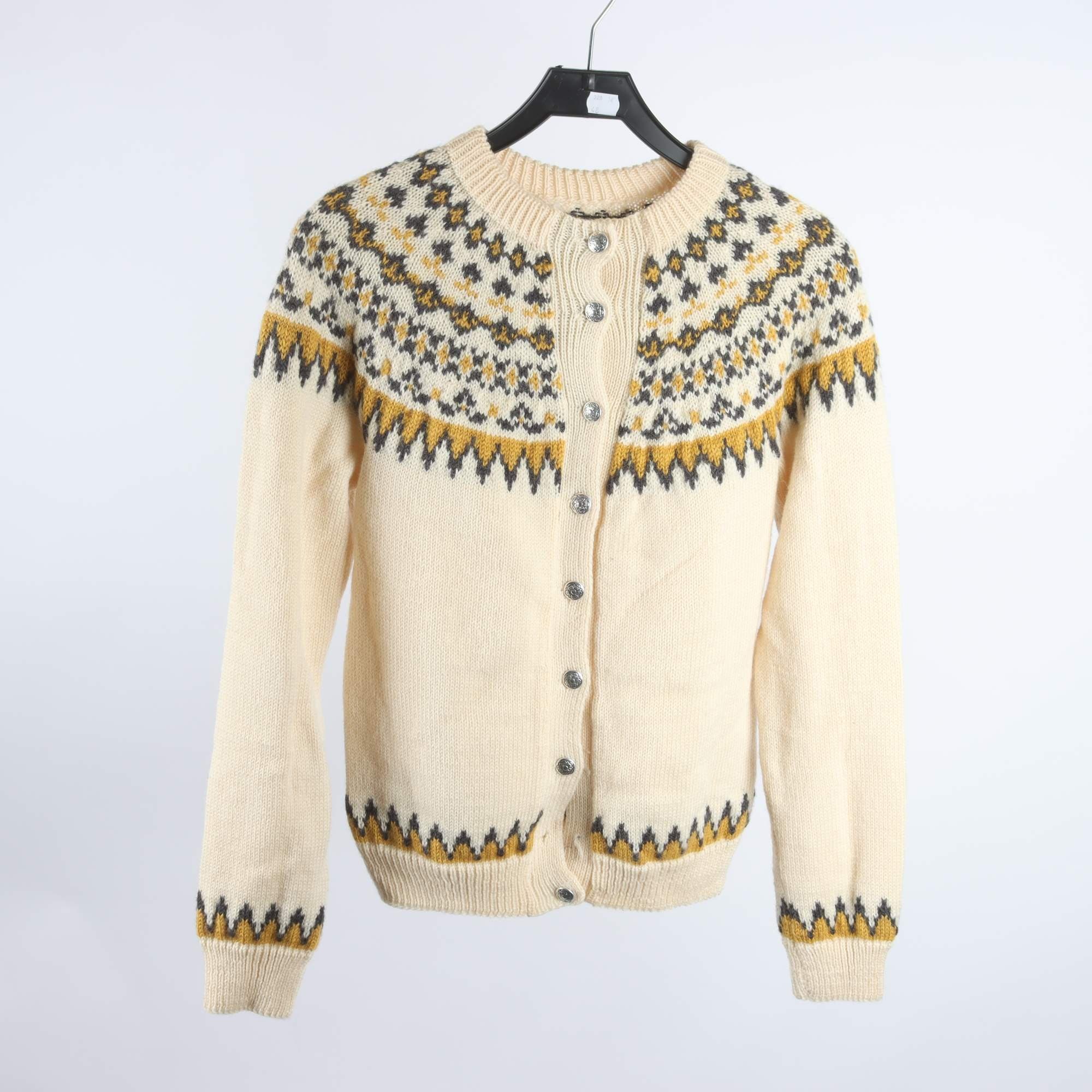 Kofta, Okänd, beige, grå, ull, stl. ca. S.