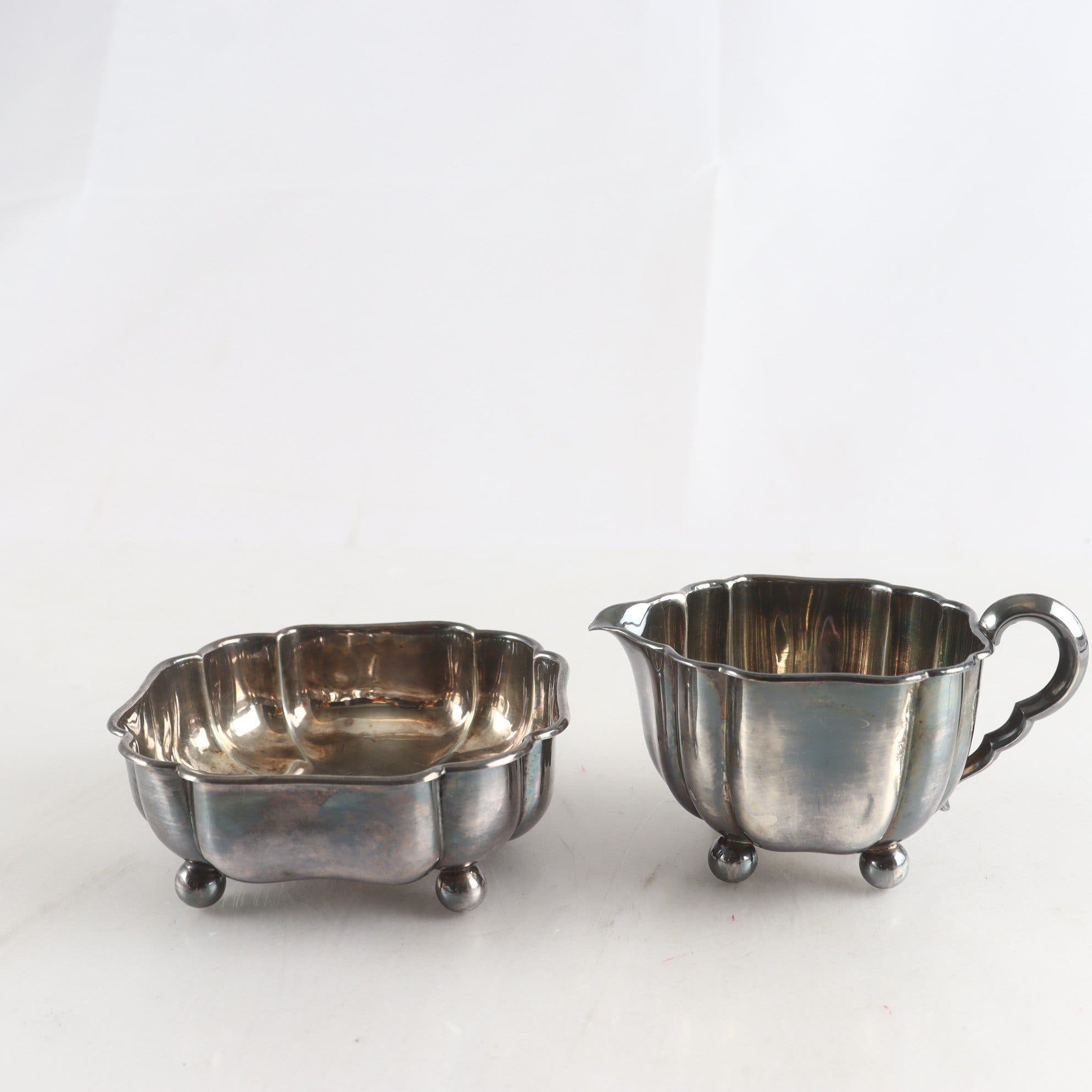 Gräddkanna, sockerskål, silver 835, Wilhelm Binder, Tyskland