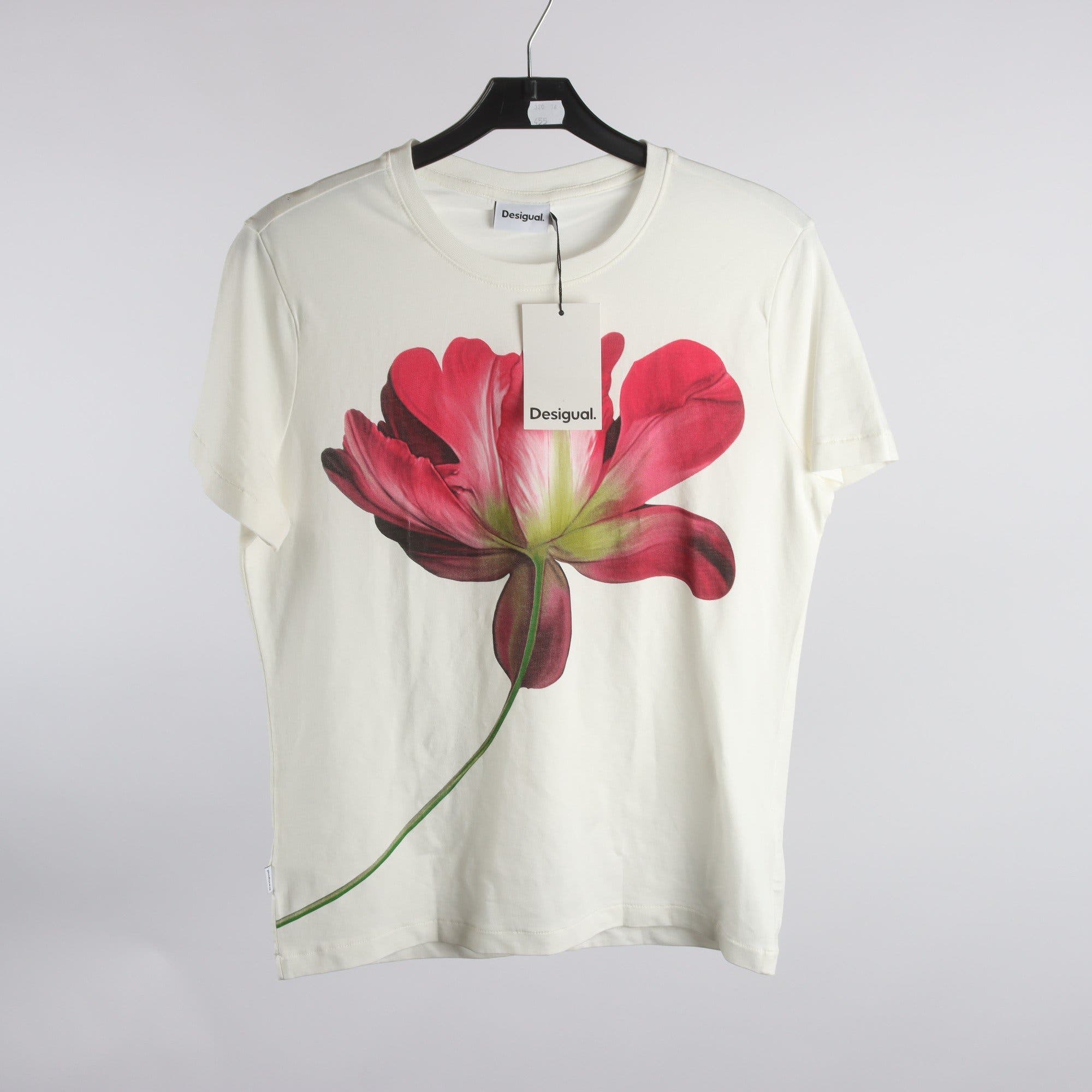T-shirt, Desigual, blommig, vit, stl. L.