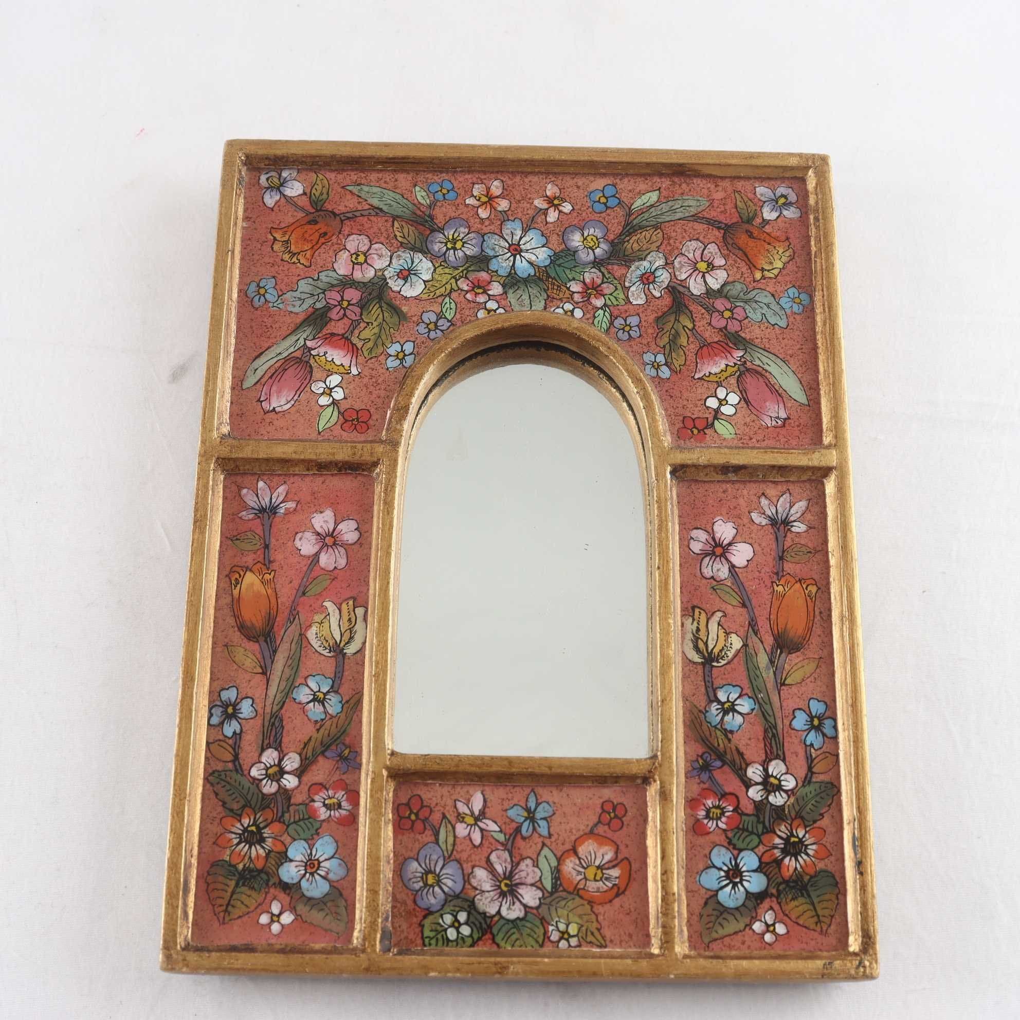 Väggspegel, handmålat glas, Peru. Samfraktas ej.
