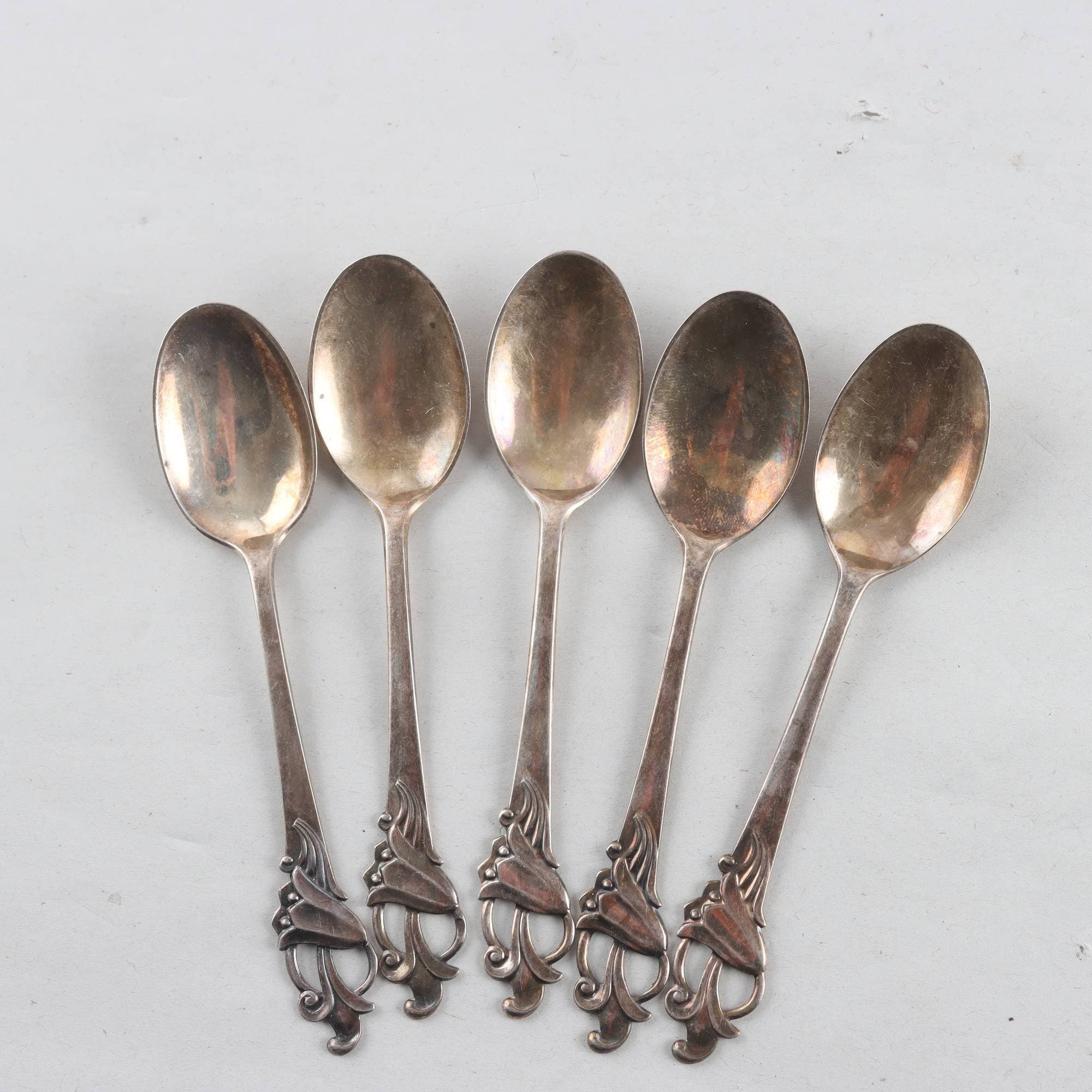 5 teskedar, Silver, stämplad kattfot,