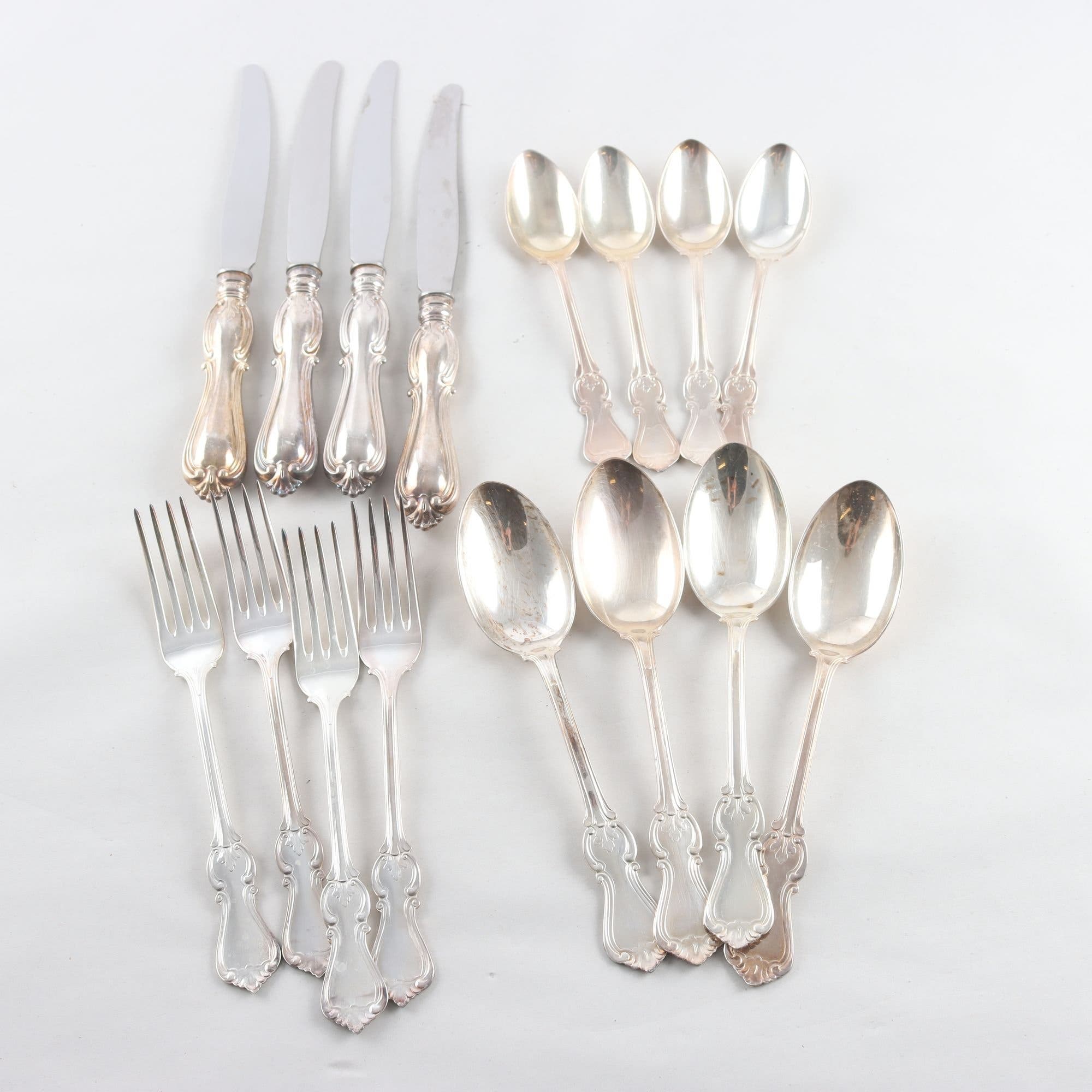 Bestick, Silver, GAB ”Olga”, stämplad kattfot, 16 delar