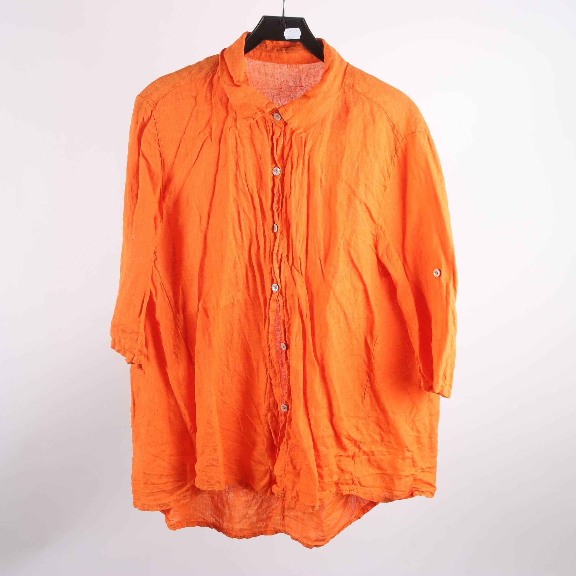 Blus, Okänd, orange, 100% lin, stl. ca. S/M.