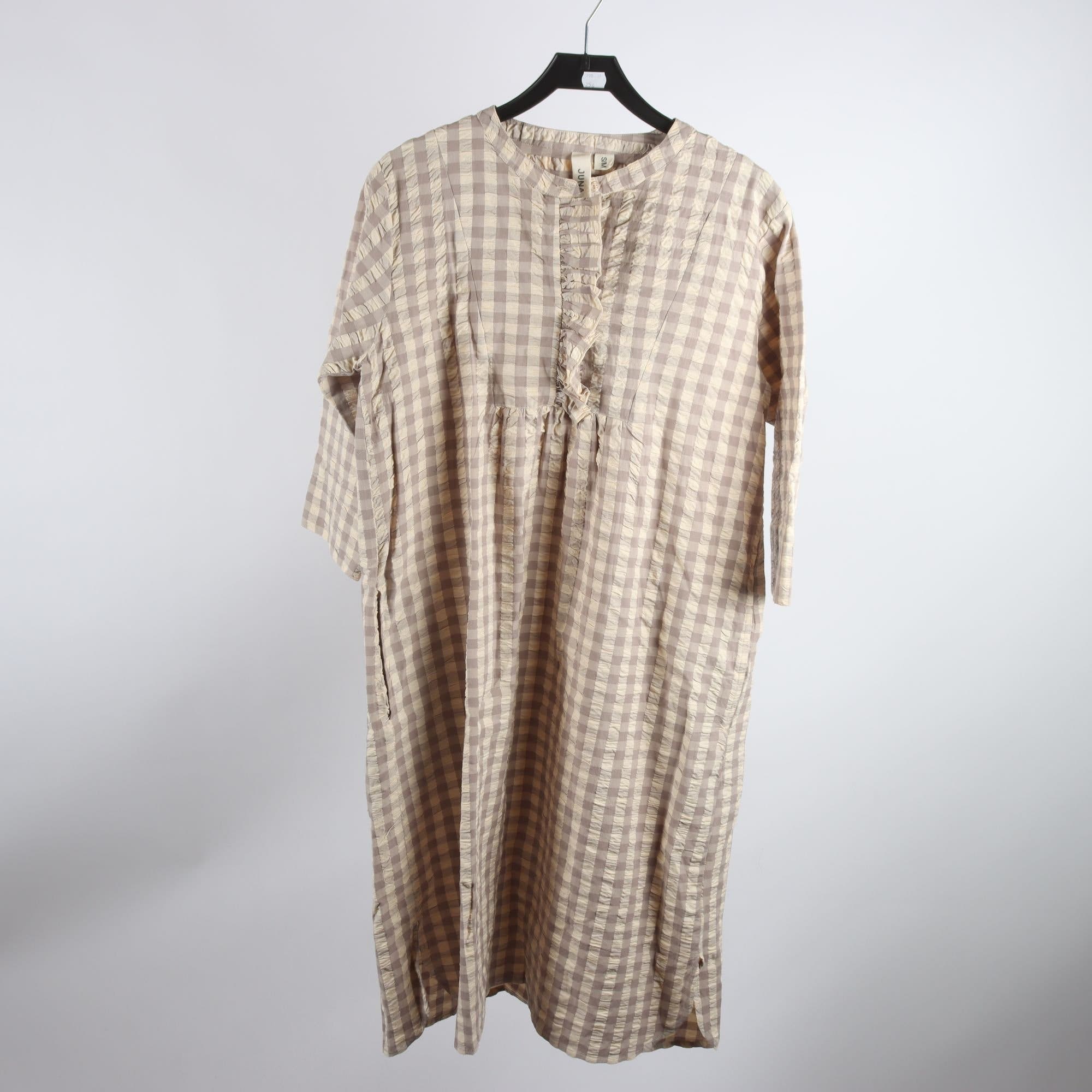 Klänning, Juna, beige, grå, rutig, stl. S/M.