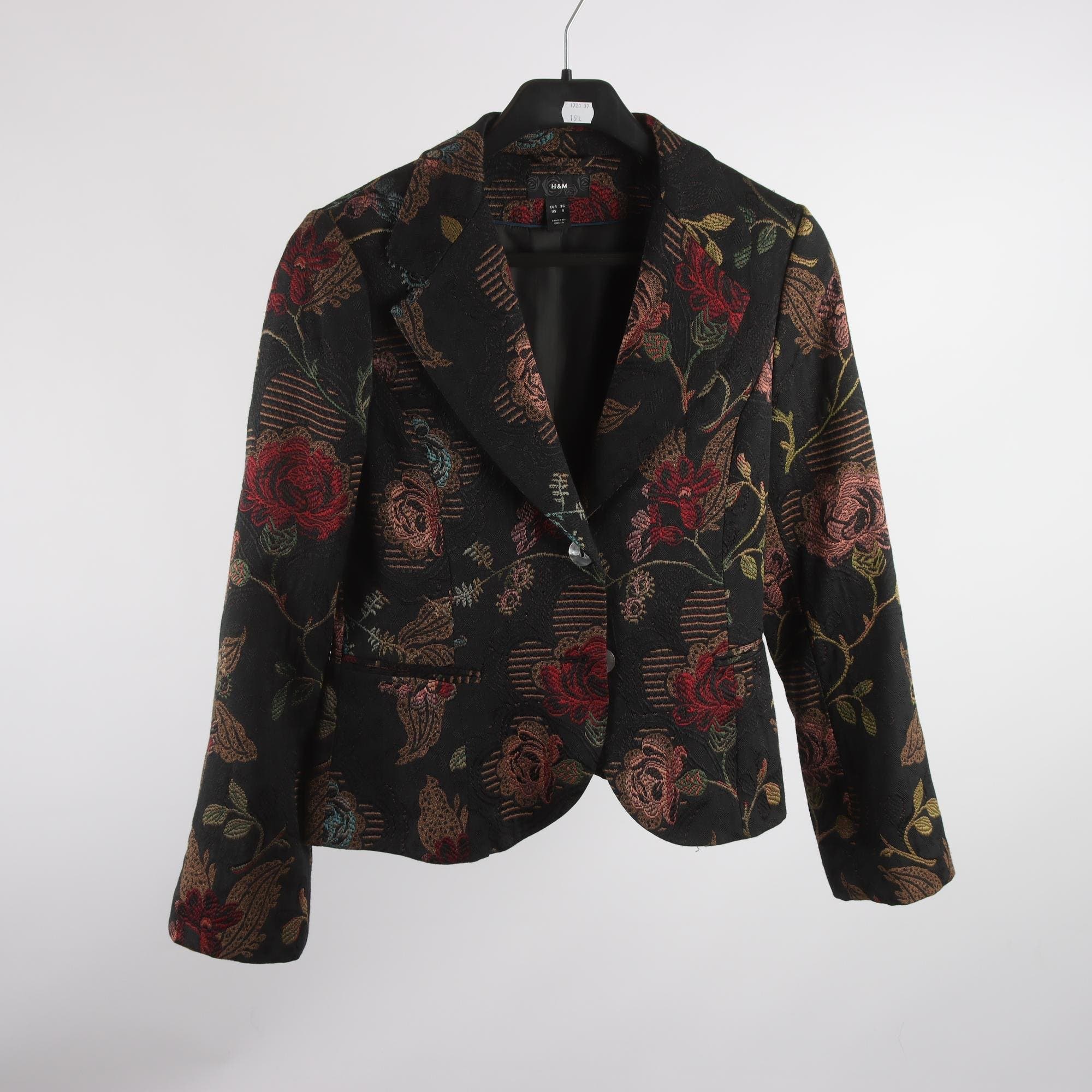 Kavaj, H&M, svart, mönstrad, stl. 36