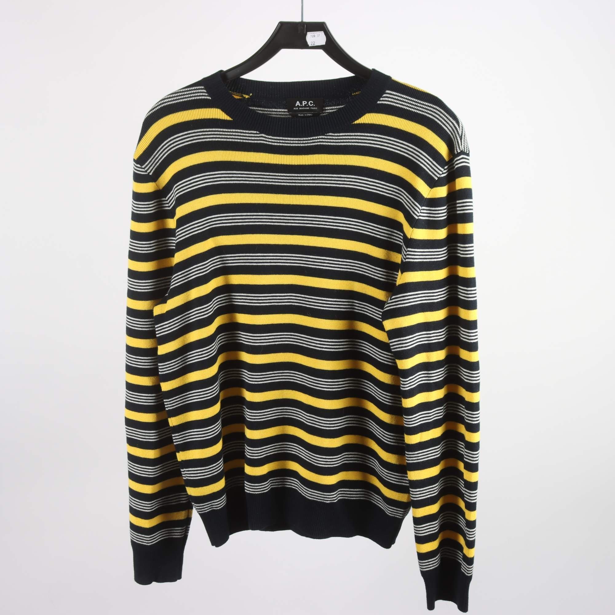 Tröja, A.P.C, svart, gul, vit, randig, stl. M