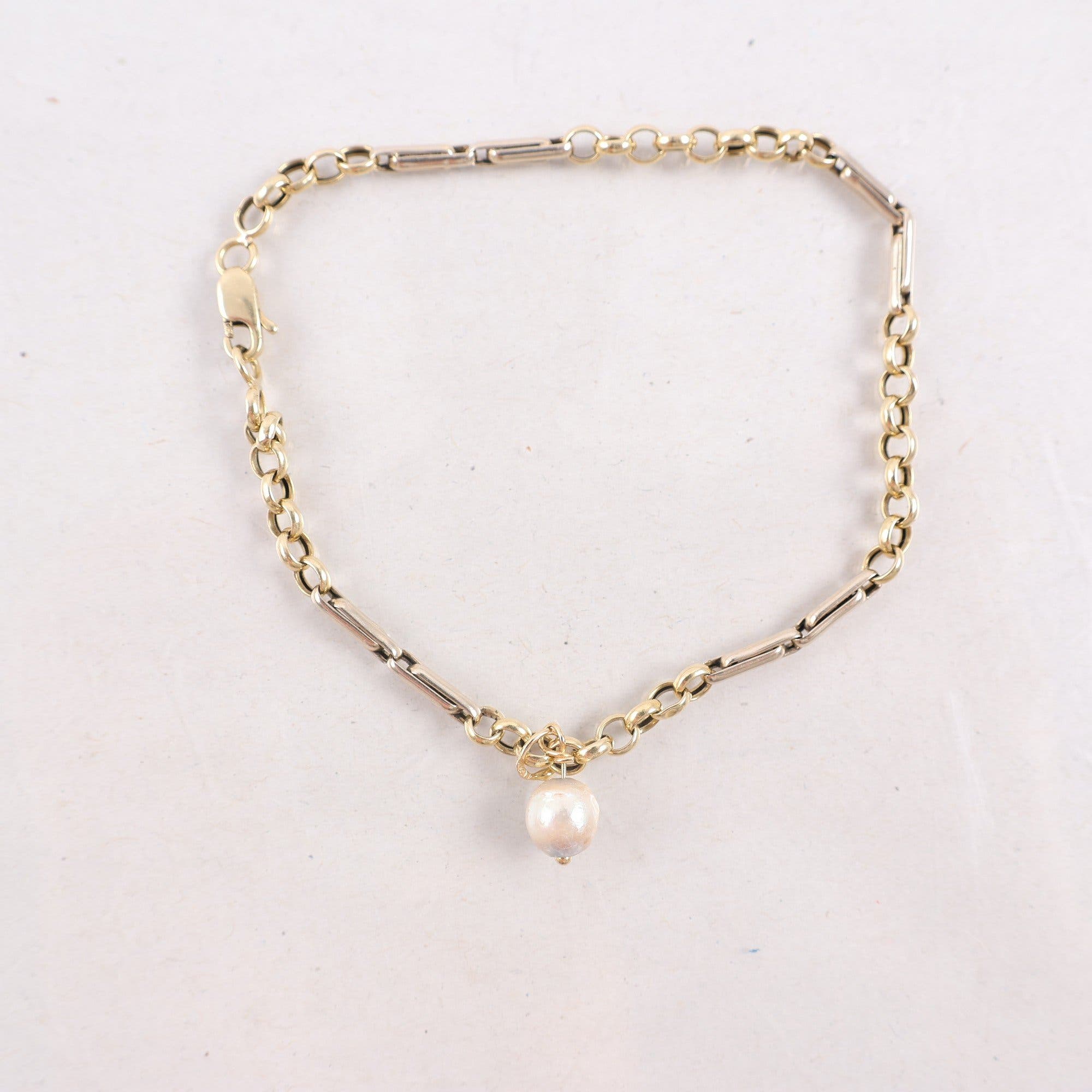 Armband & berlock, guld 18k, pärla