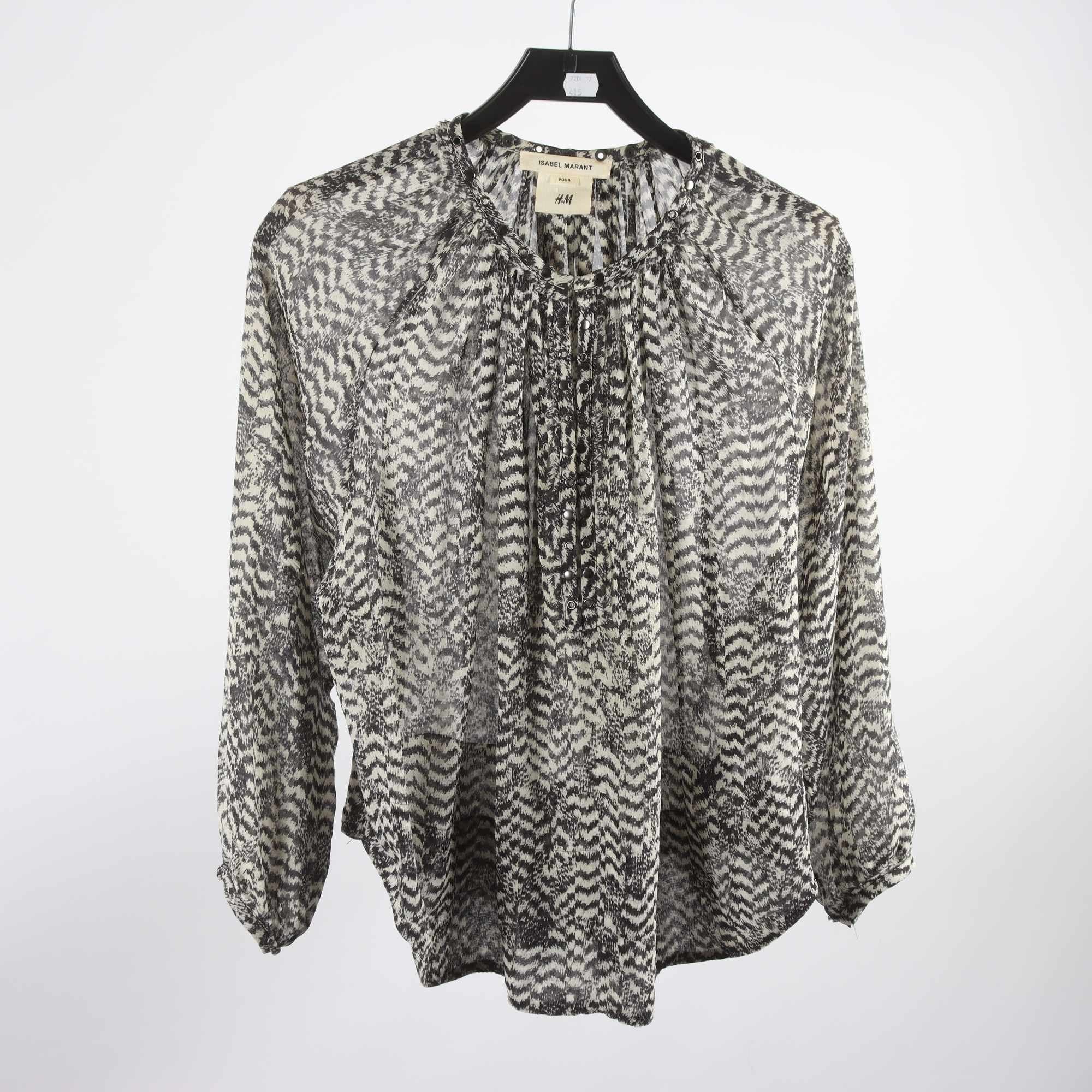 Blus, Isabel Marant x H&M, vit, svart, 100% silke, stl. 34.
