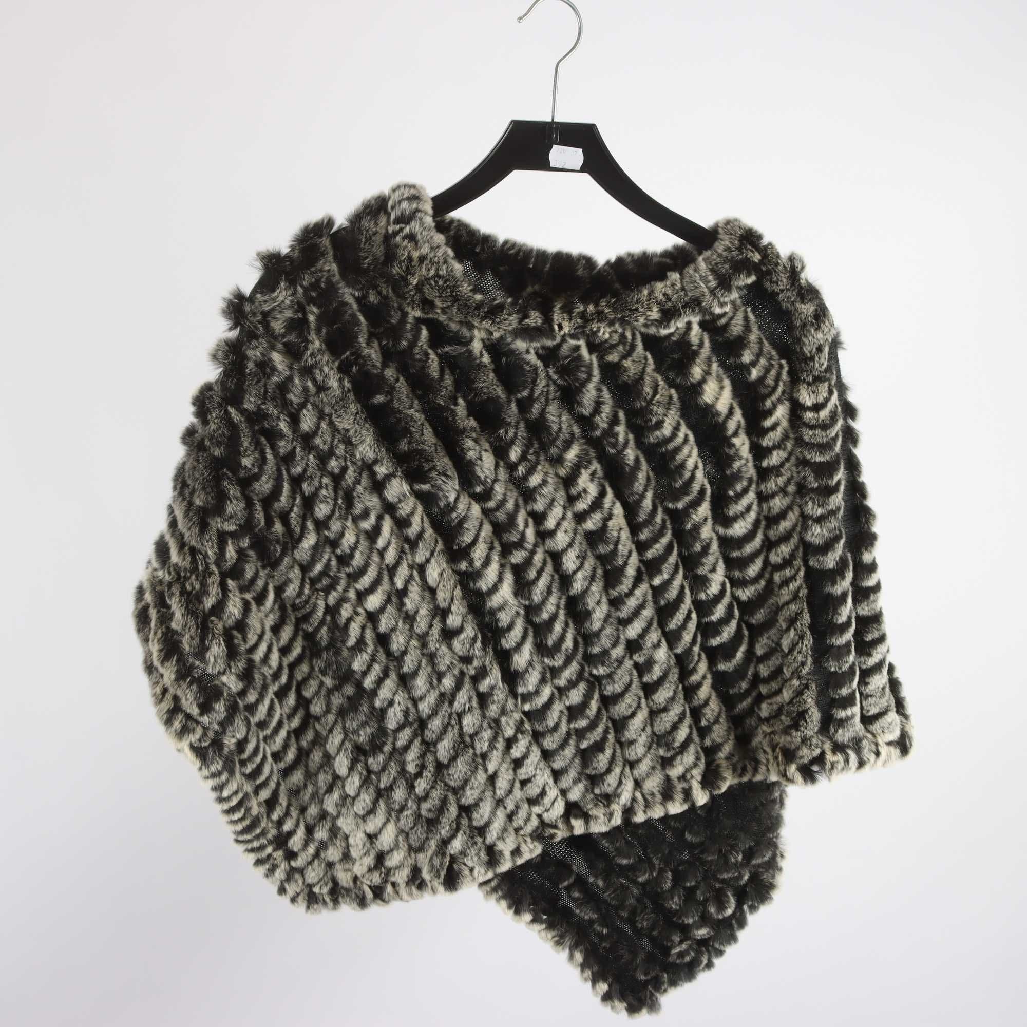 Poncho, Okänd, svart, beige, kanin, stl. one size.