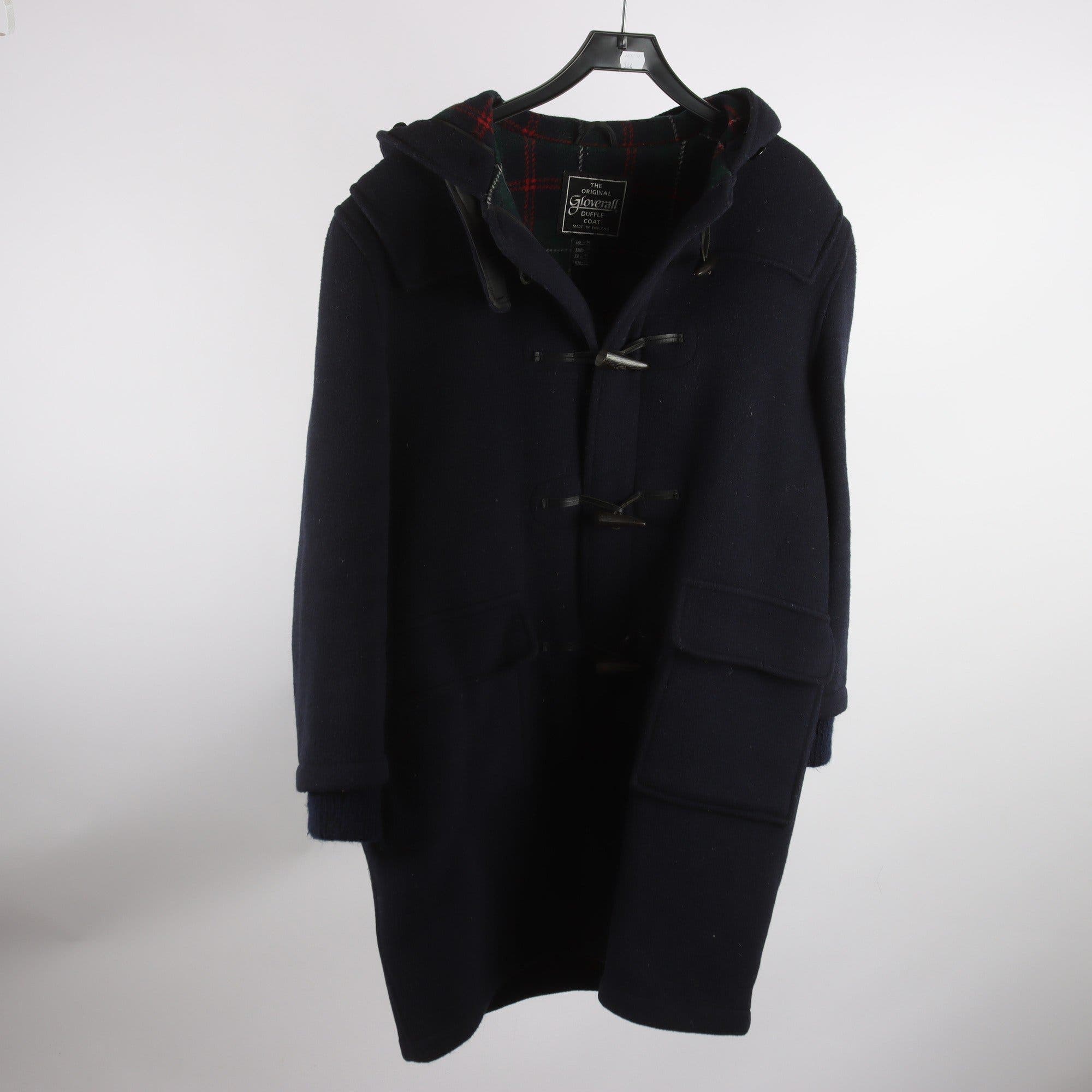 Duffel, Gloverall, blå, 100% ull, stl. 38.