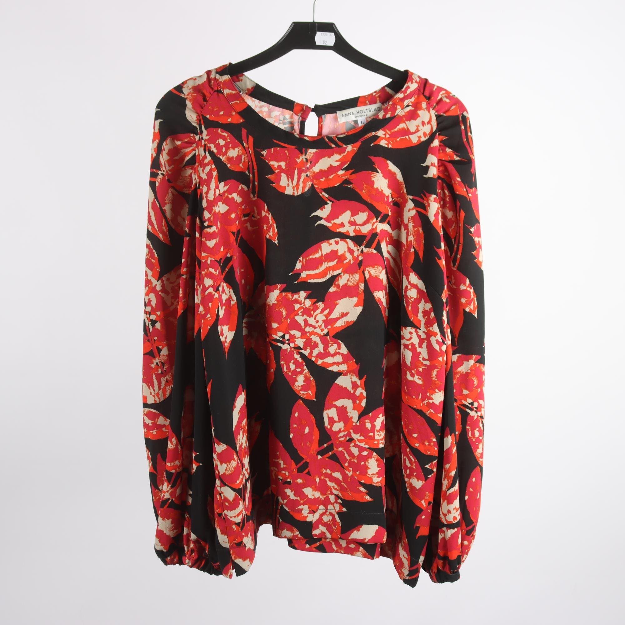 Blus, Anna Holtblad, svart, röd, mönstrad, stl. L