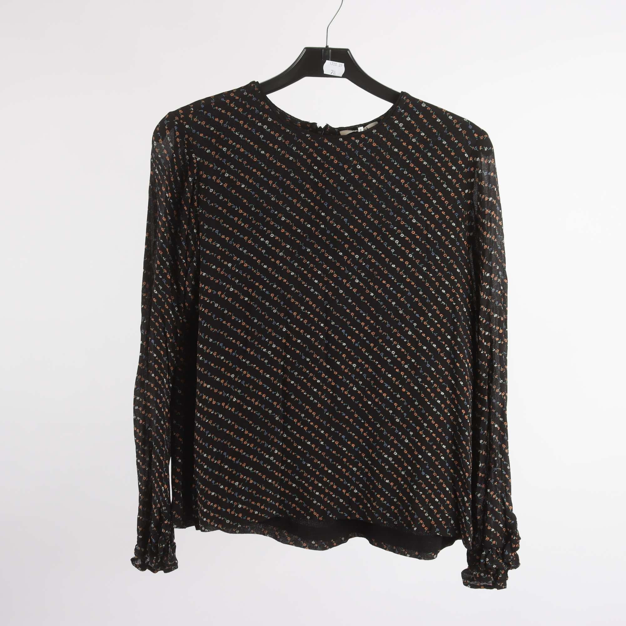 Blus, Ganni, svart, blommig, stl. 40