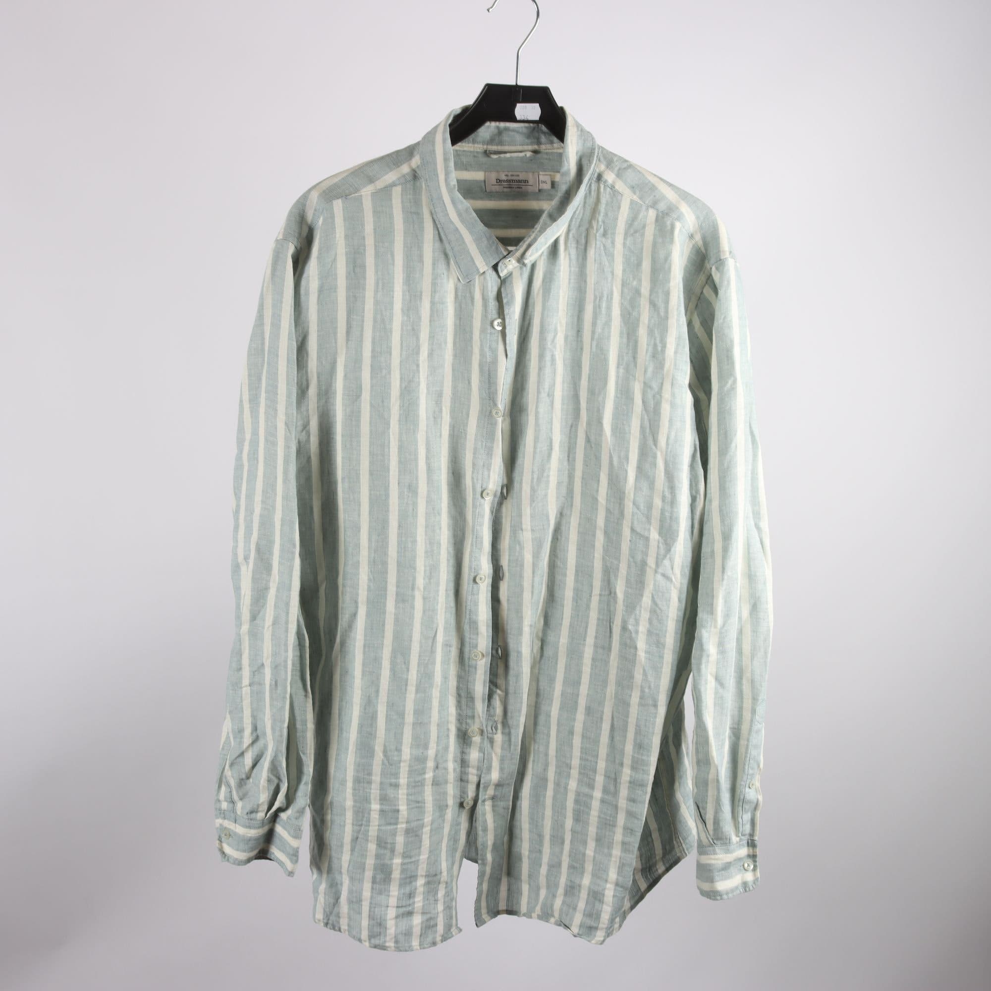 Skjorta, Dressman, randig, vit, grå, 100% lin, stl. 3XL.