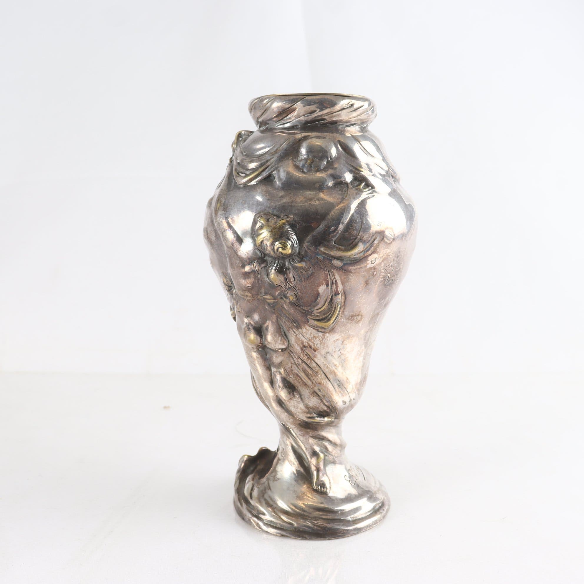 Vas, silverpläterad, art nouveau, Eugéne Lelievre, Frankrike, signerad, år 1900