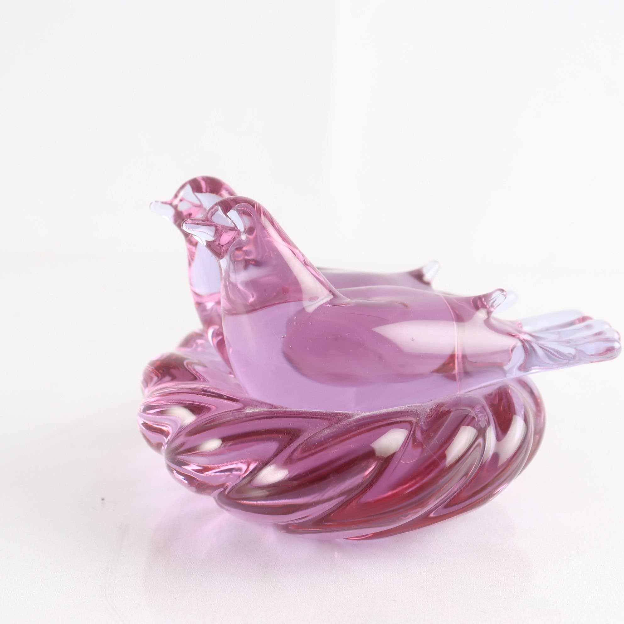 Figurin, fåglar i bo, alexandriteglas, Archimede Serguso, Murano, signerad