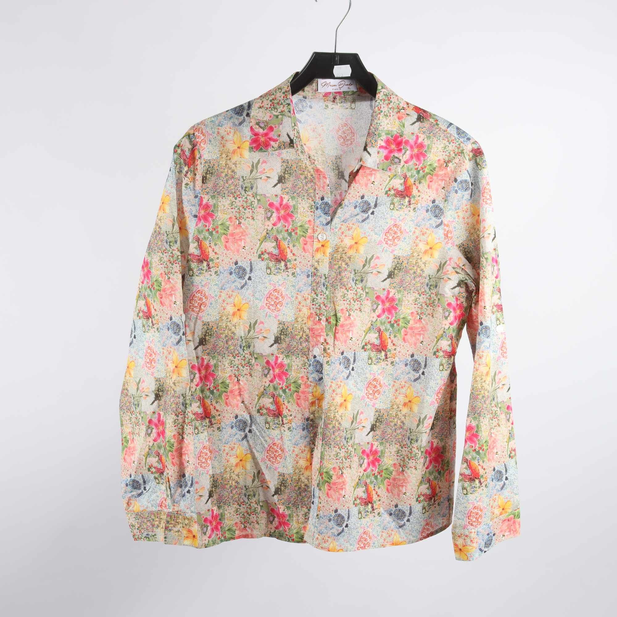 Blus, Maison Onado, blommig, rosa, gul, stl. XL.