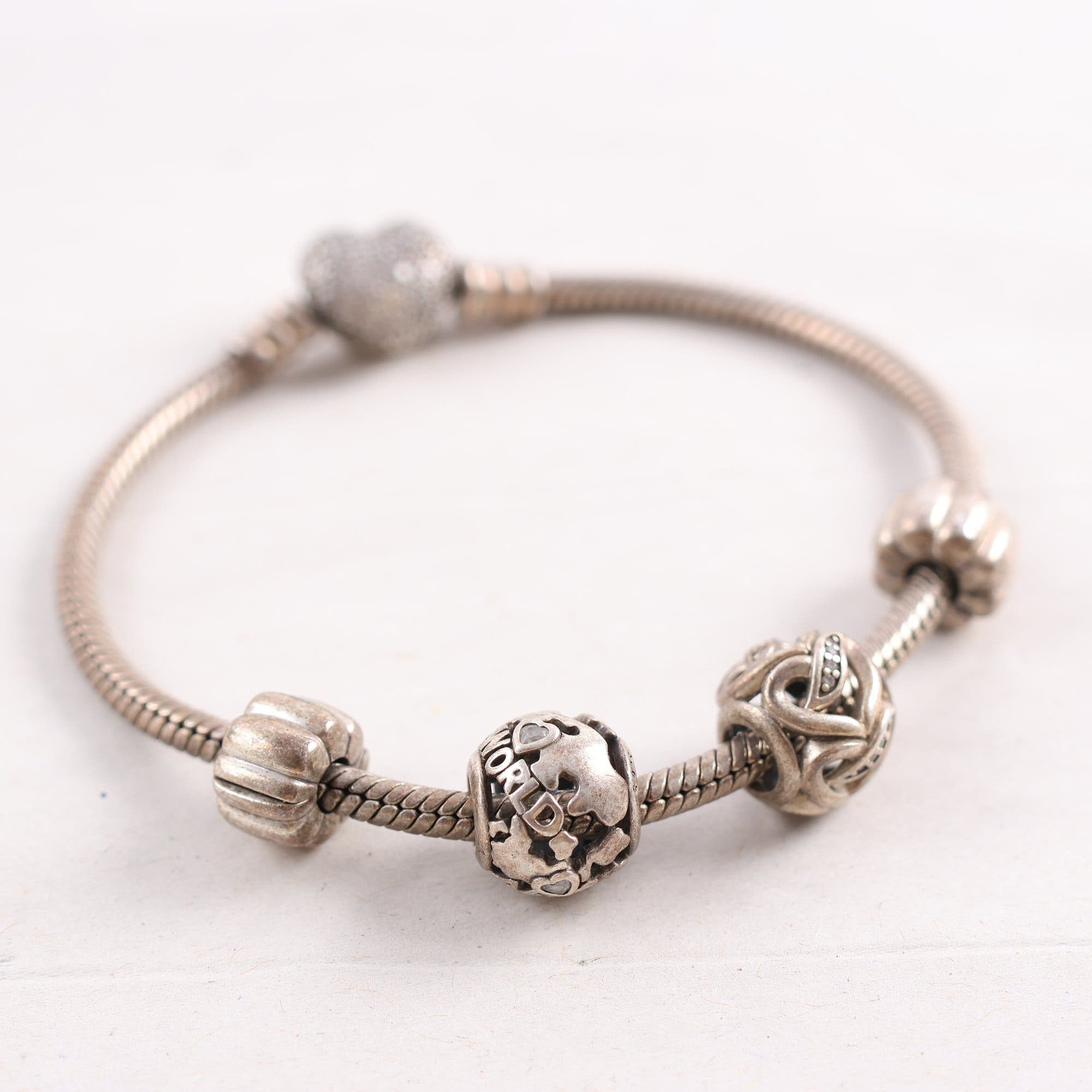 Armband, Pandora, berlocker, silver, stenar, brv: 22.1g