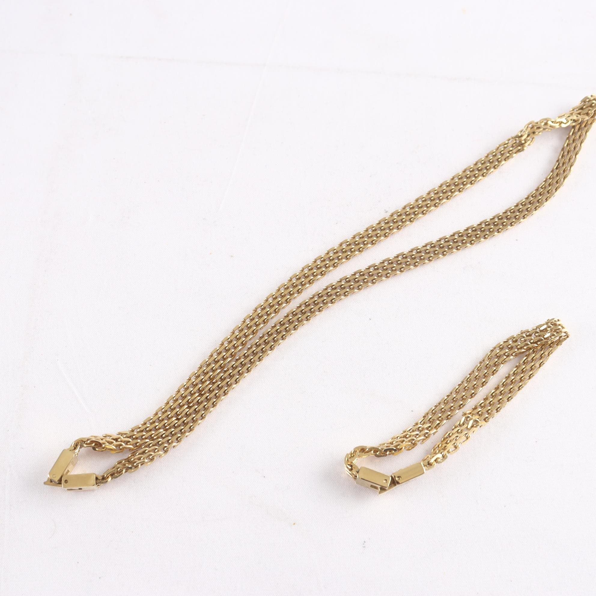Set, halsband, armband, Edblad, länkar, stål, förgyllt