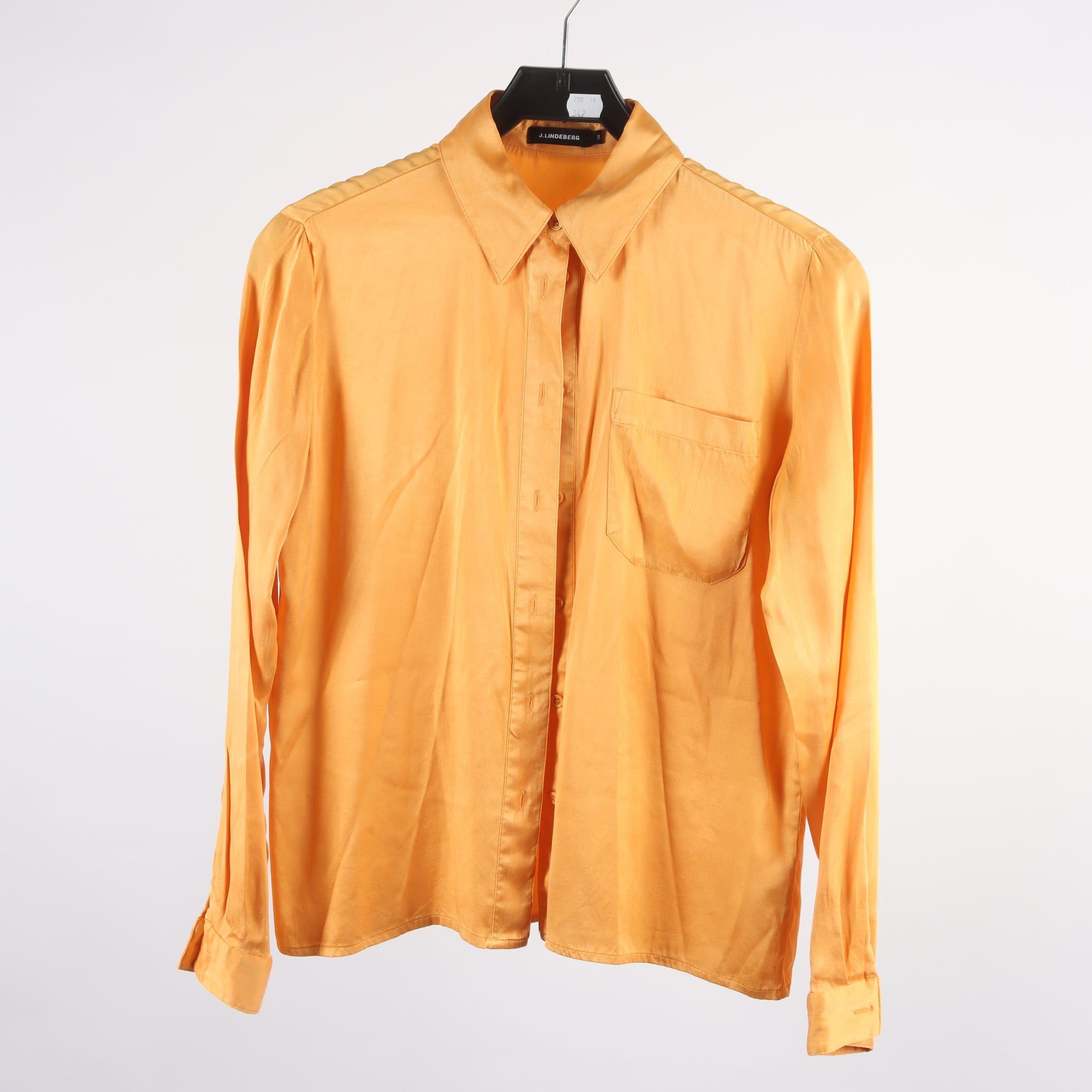 Blus, J.Lindeberg, orange, 93% silke, stl. 34.