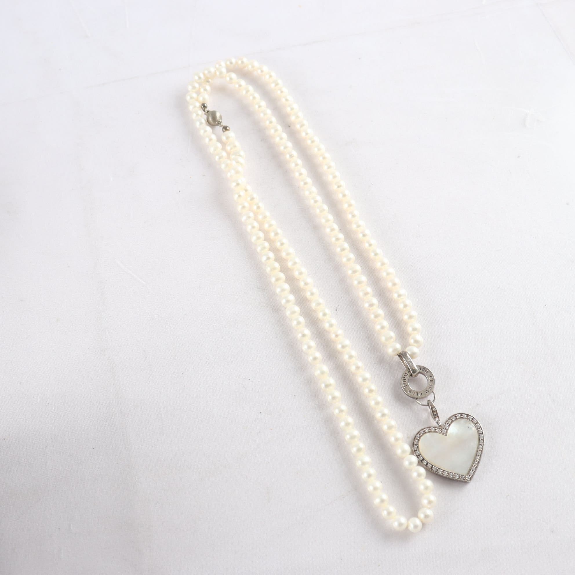 Halsband, collier, silver 925, sötvattenspärlor, pärlemor, Thomas Sabo, hjärta