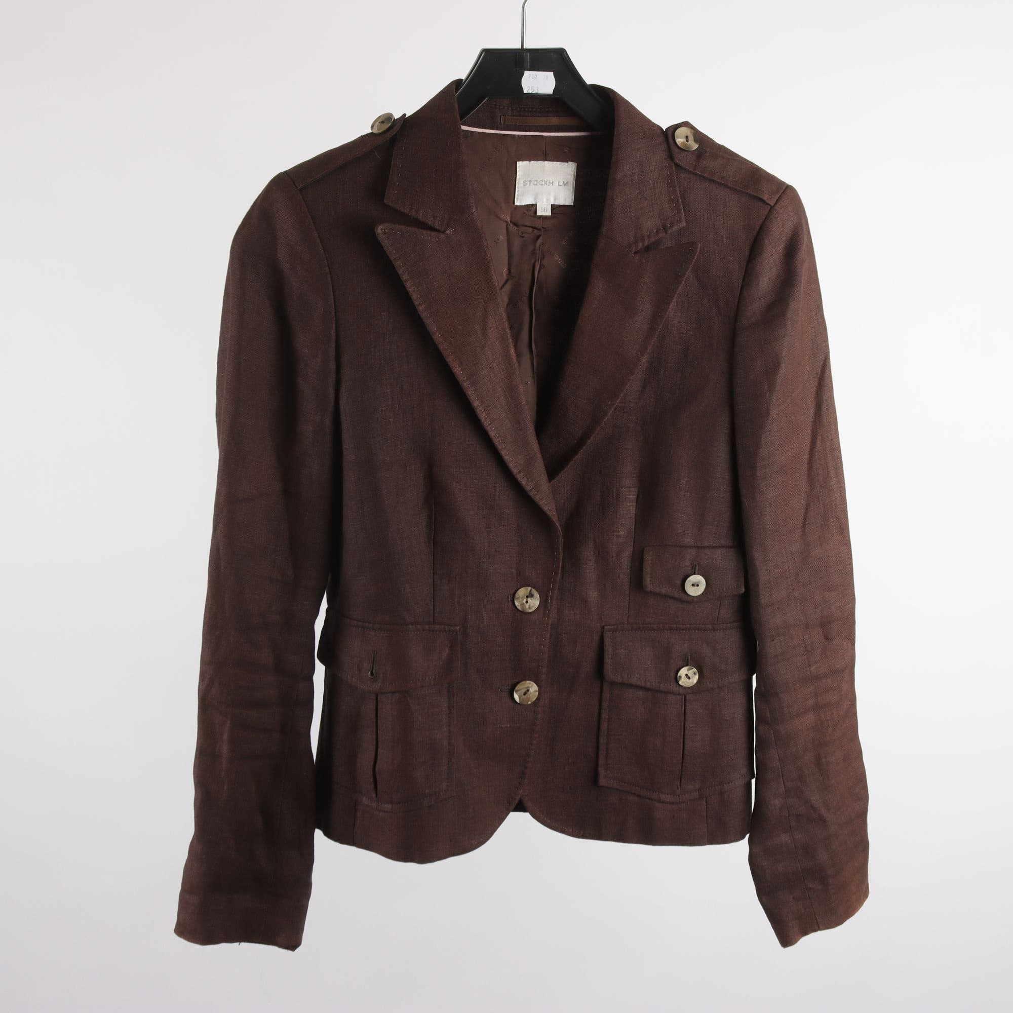 Jacka, Stockh LM, brun, 100% lin, stl. 36.