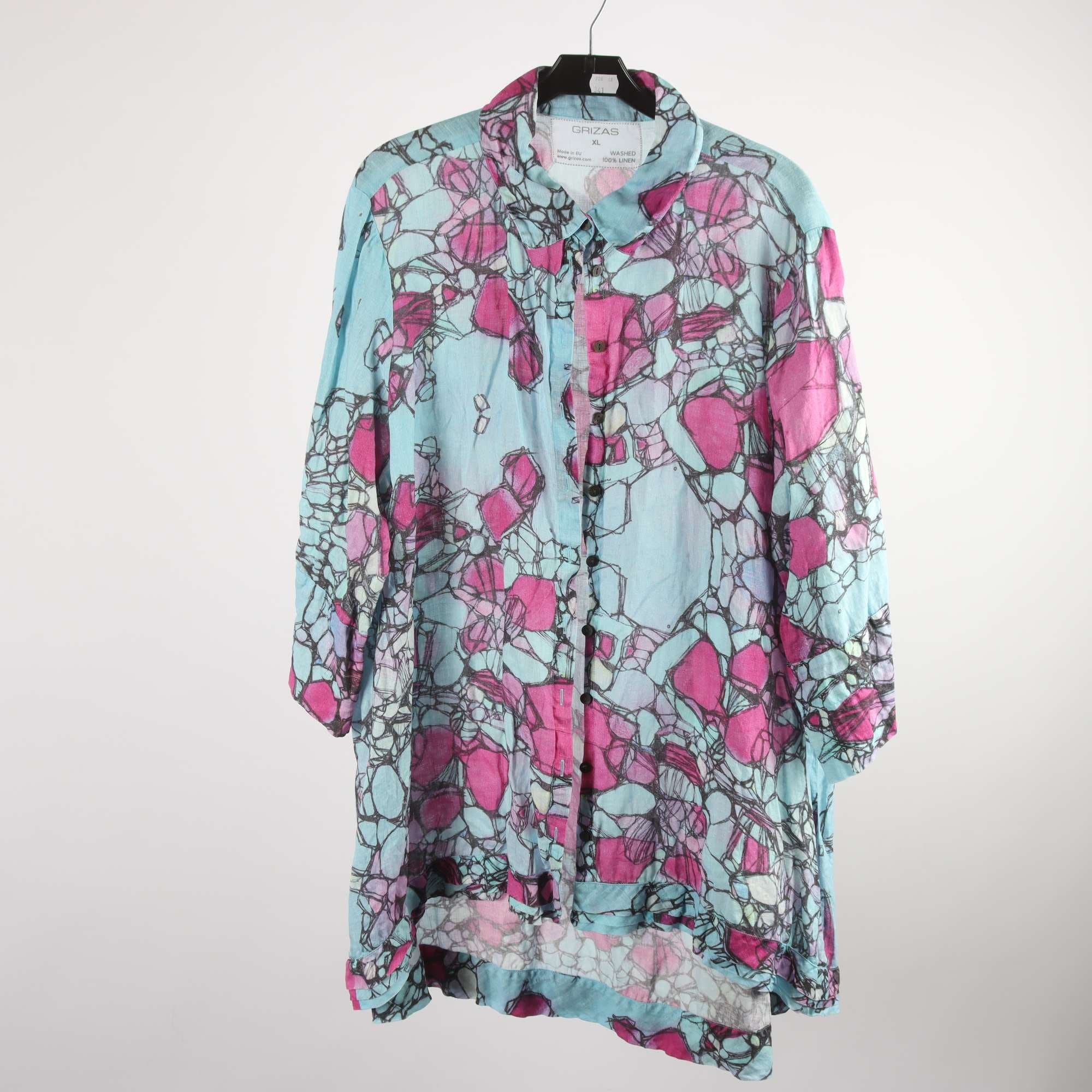 Blus, Grizas, blå, rosa, 100% lin, stl. XL.