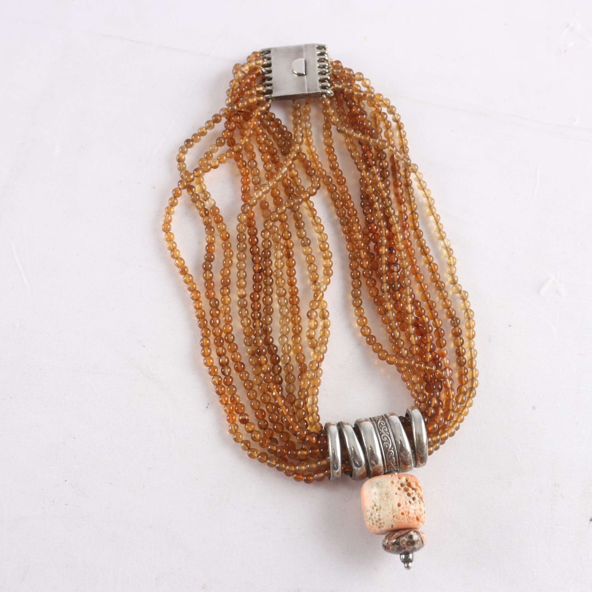 Halsband, silver 925, naturstenar, hessonit granat, korall, vintage