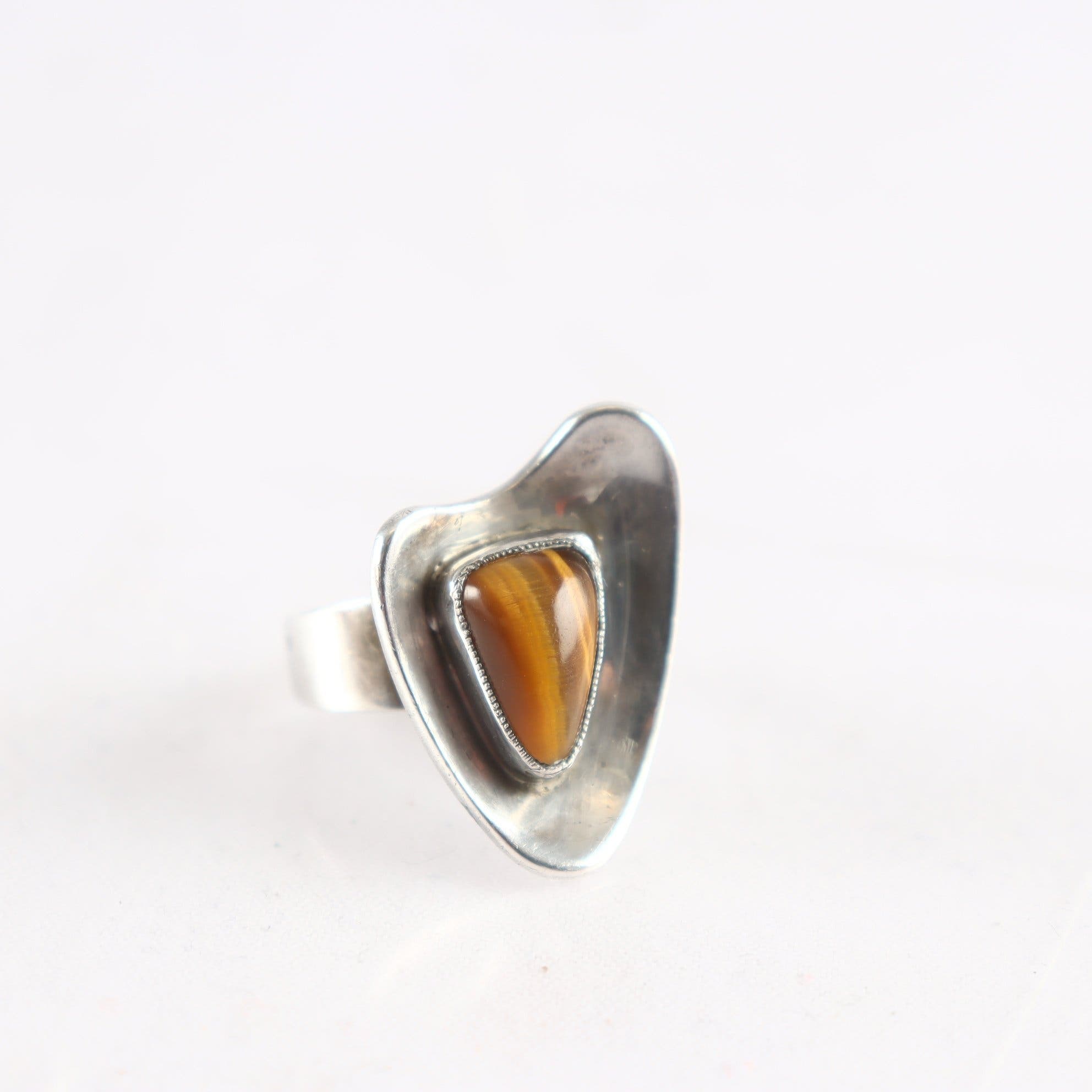 Ring, silver 925, natursten, tigeröga, vintage