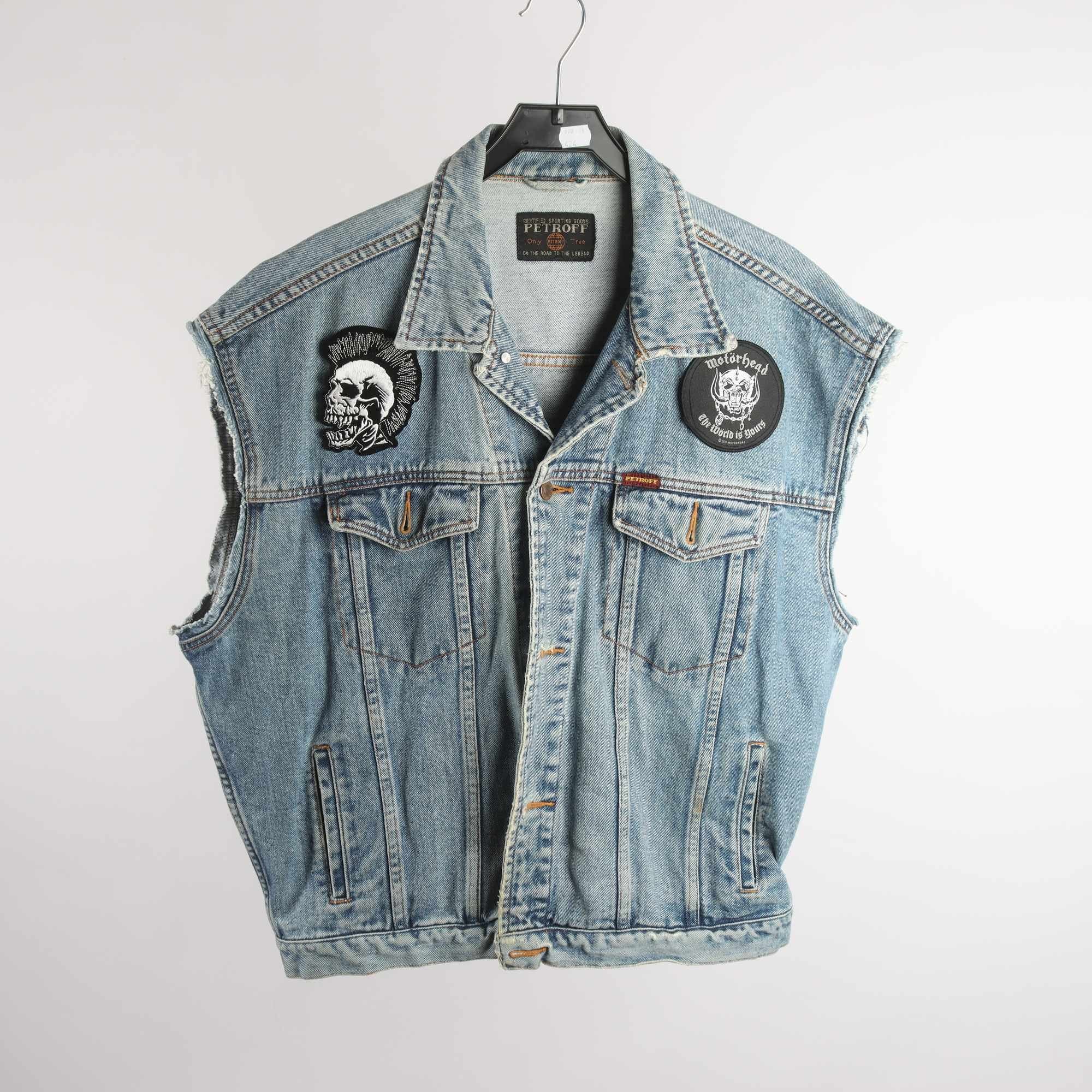 Jeansväst, Petroff, Motorhead, Iron Maiden, blå, stl. ca. M.