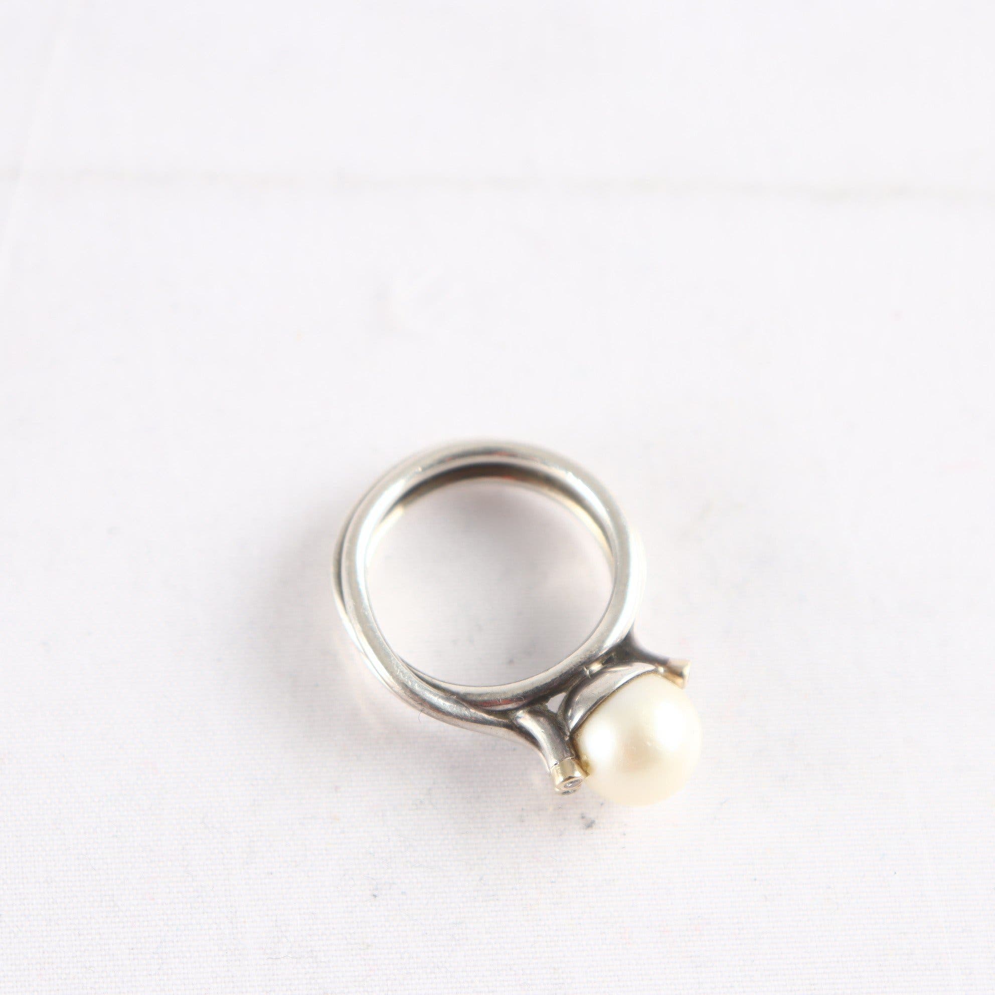 Ring, silver + sten, pärla, stämplad 925, ALE