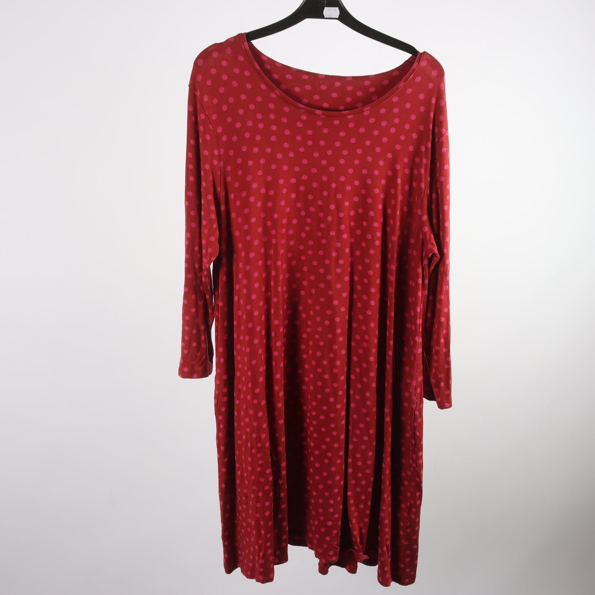Klänning, Gudrun Sjödén, prickig, vinröd, rosa, stl. ca. M.