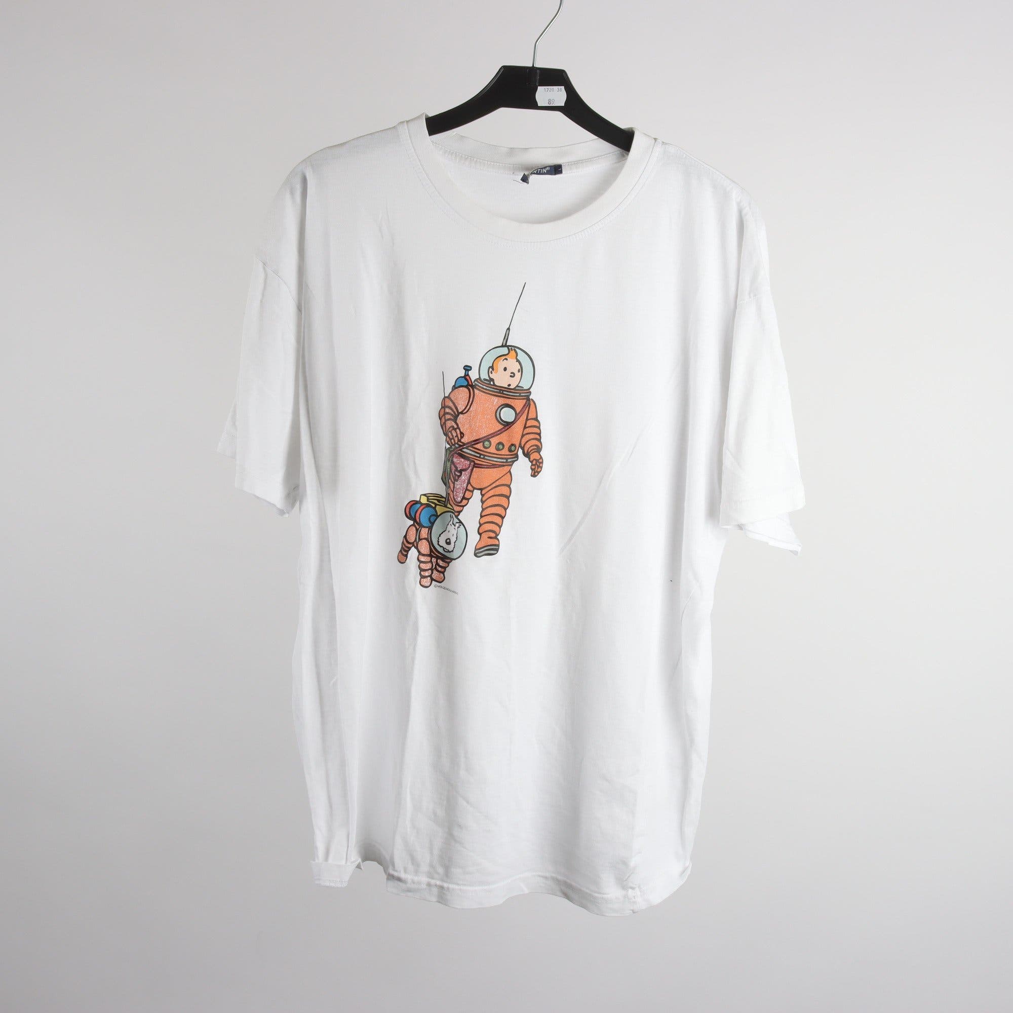 T-shirt. Tintin, vit, stl. L