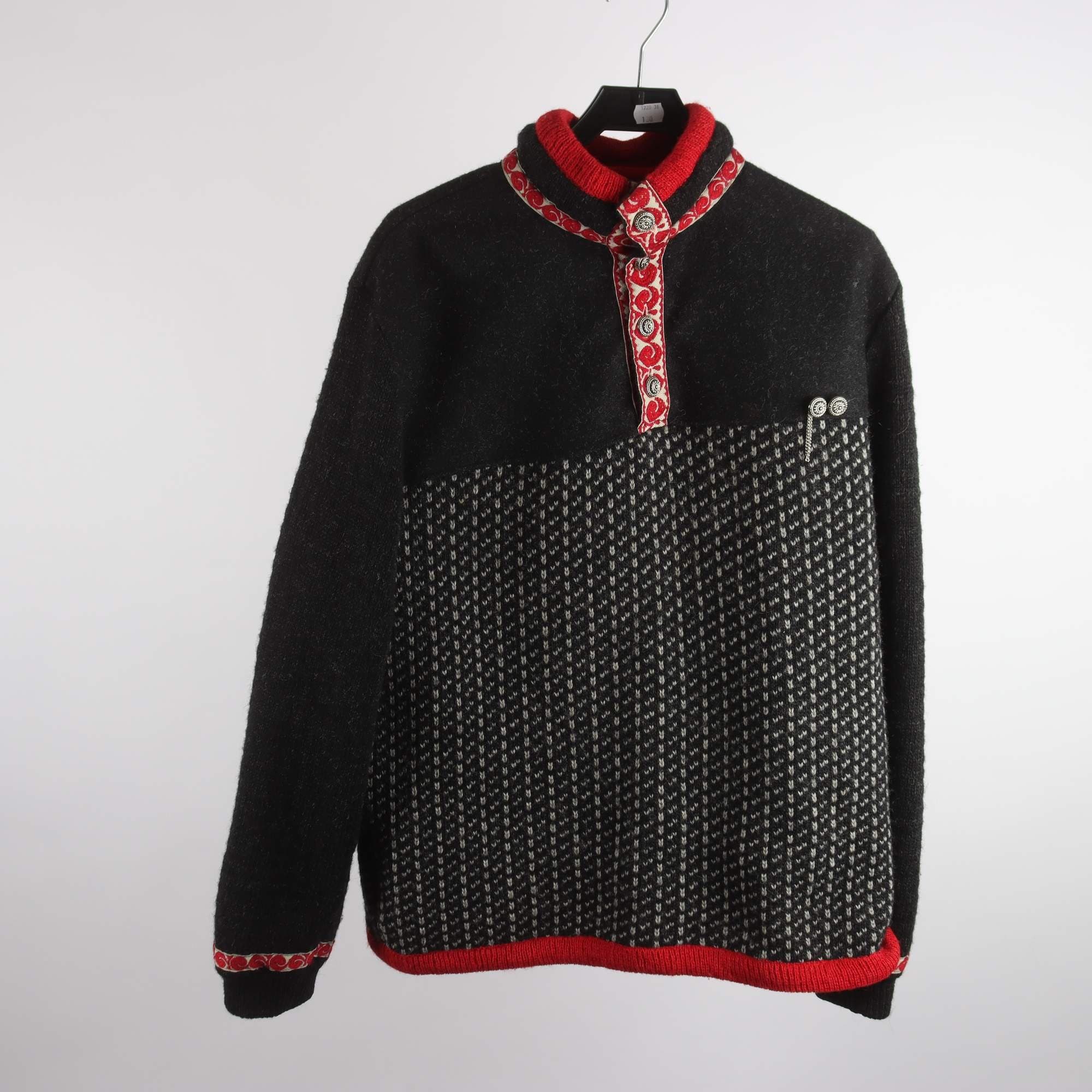 Tröja, Scandinavian knitwear of Norway, grå, svart, röd, 80% ull, stl. M