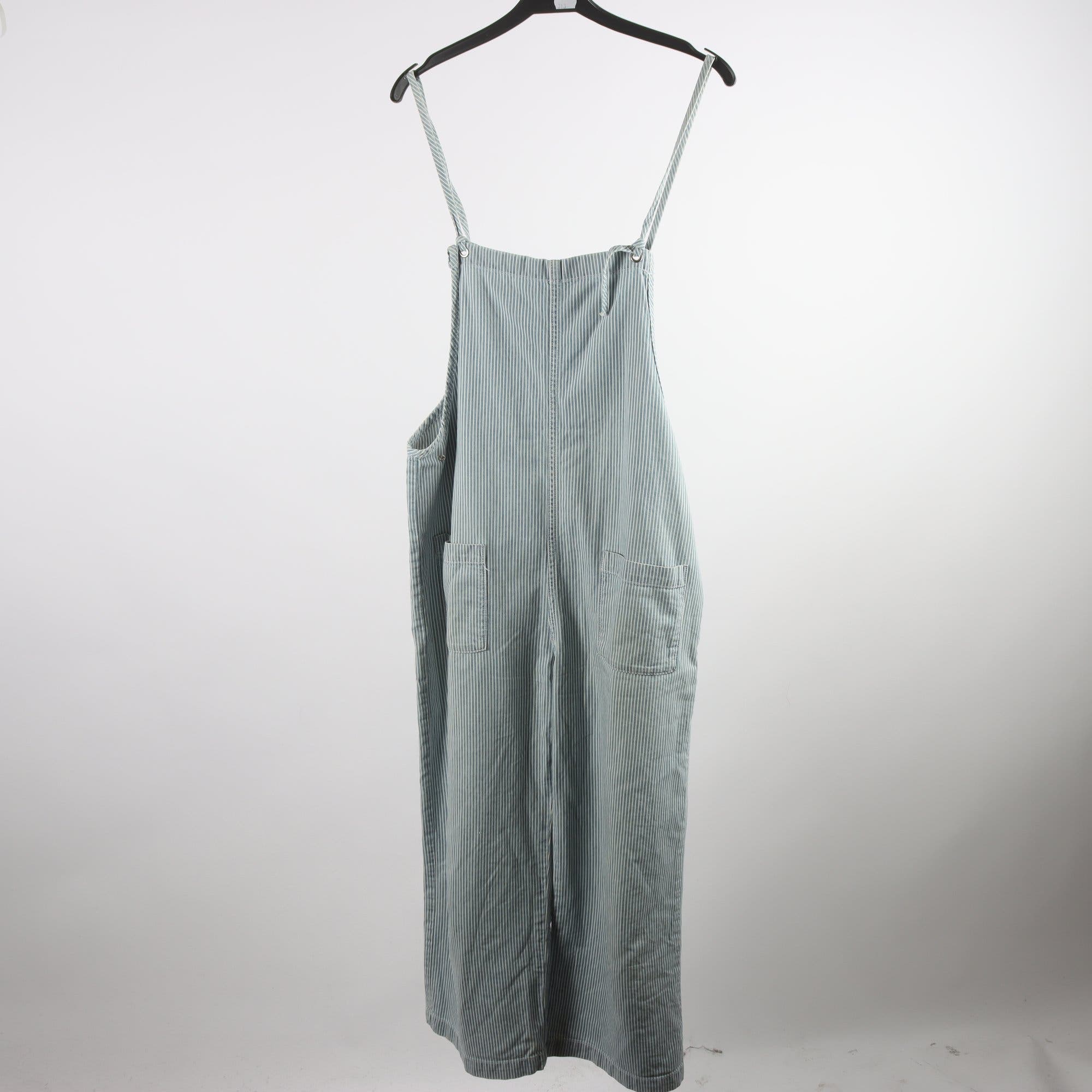 Byxdress, Monki, randig, vit, blå, stl. S.