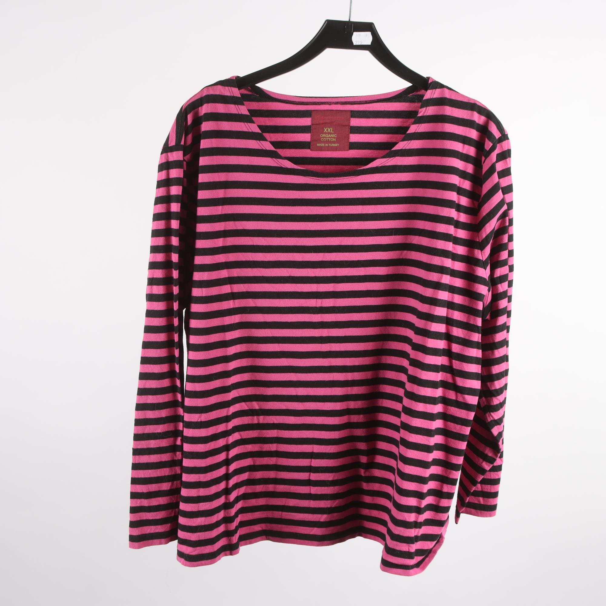 Tröja, Gudrun Sjödén, randig, rosa, svart, stl. XXL.