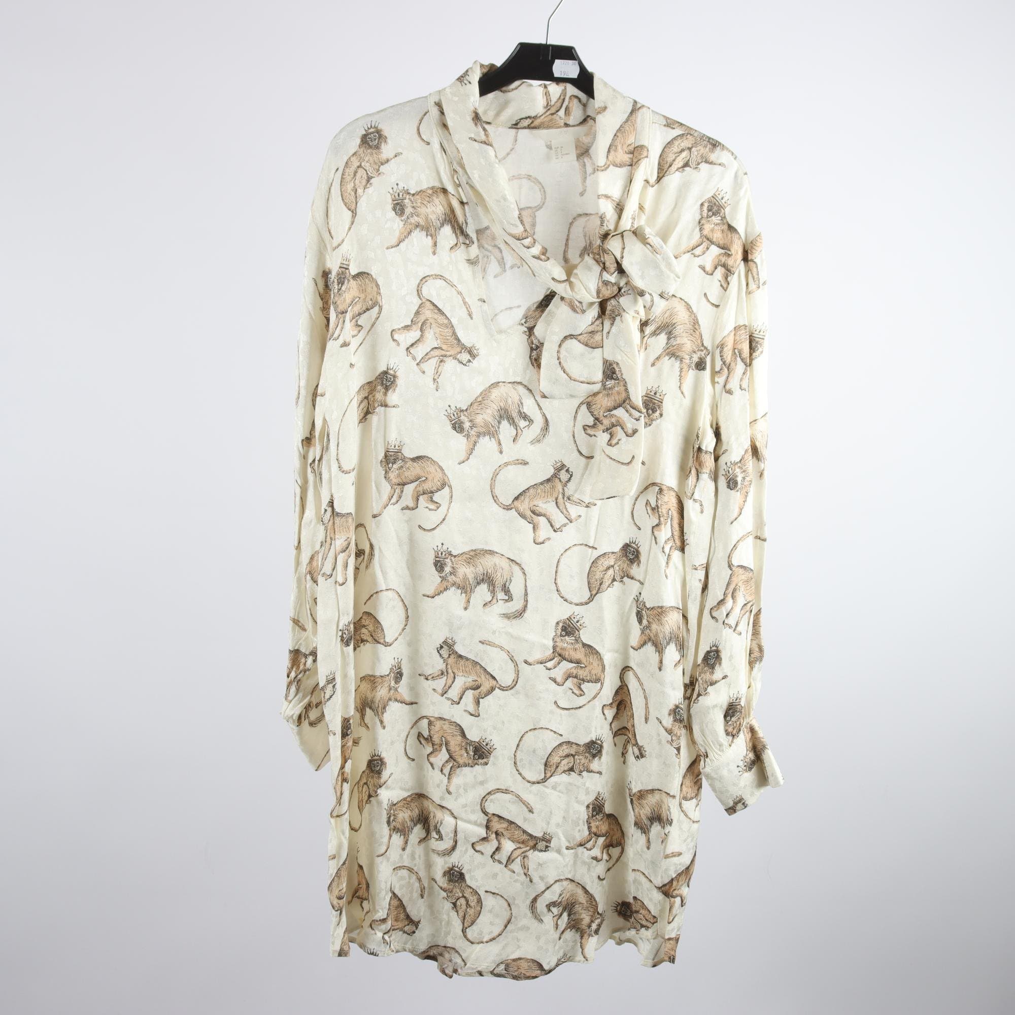 Klänning, H&M, vit, mönstrad, apor, stl. 38