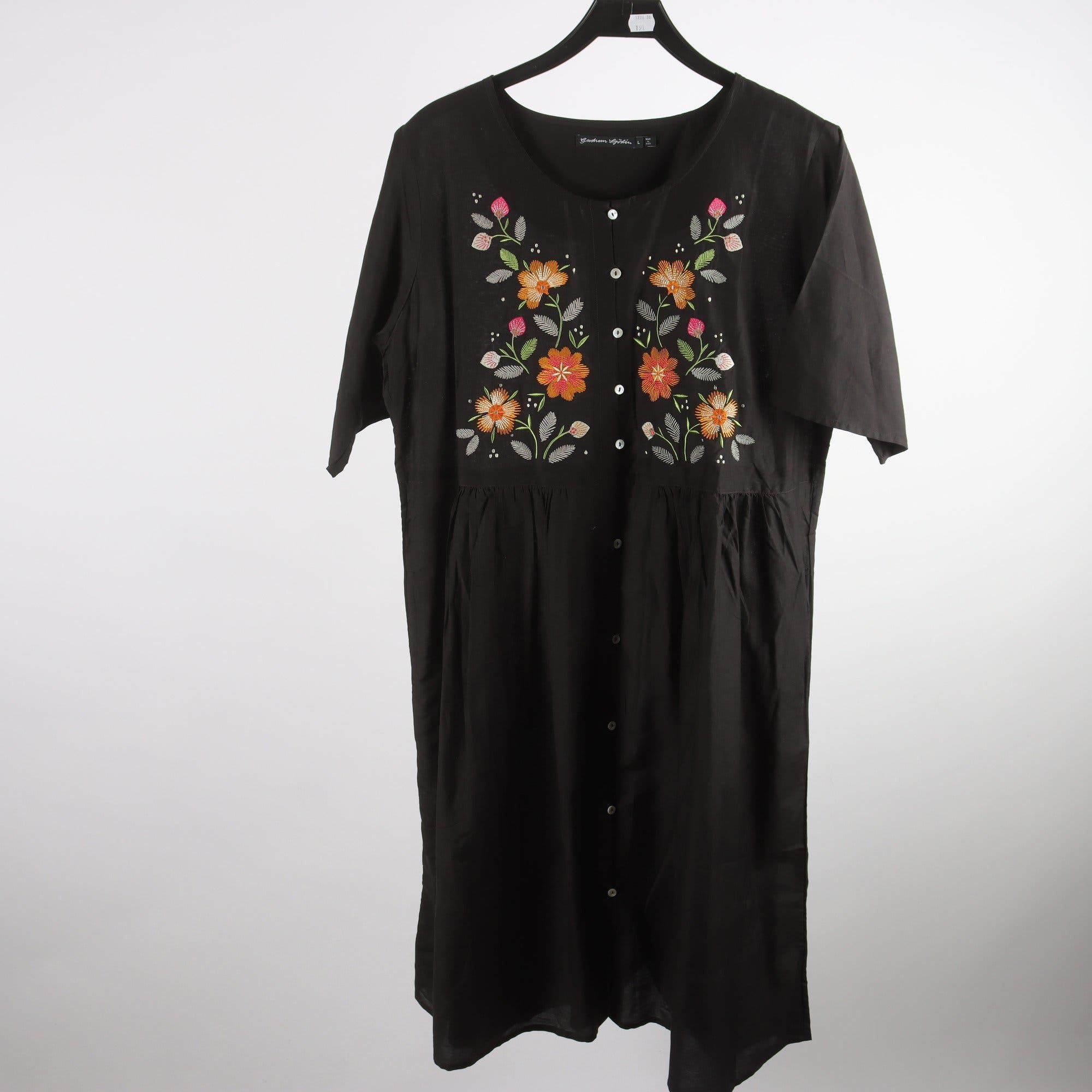 Klänning, Gudrun Sjödén, svart, broderi, stl. L