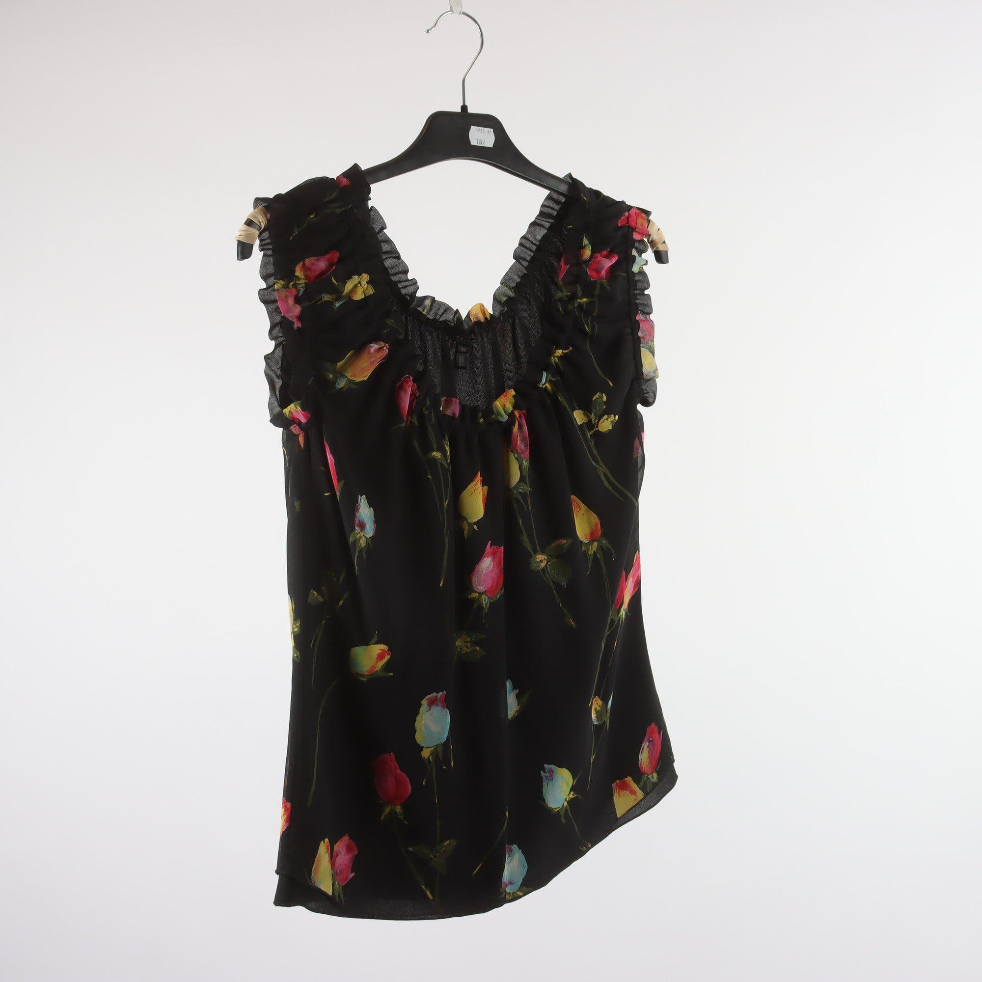 Blus, Escada, svart, blommig, 100% siden, stl. 36