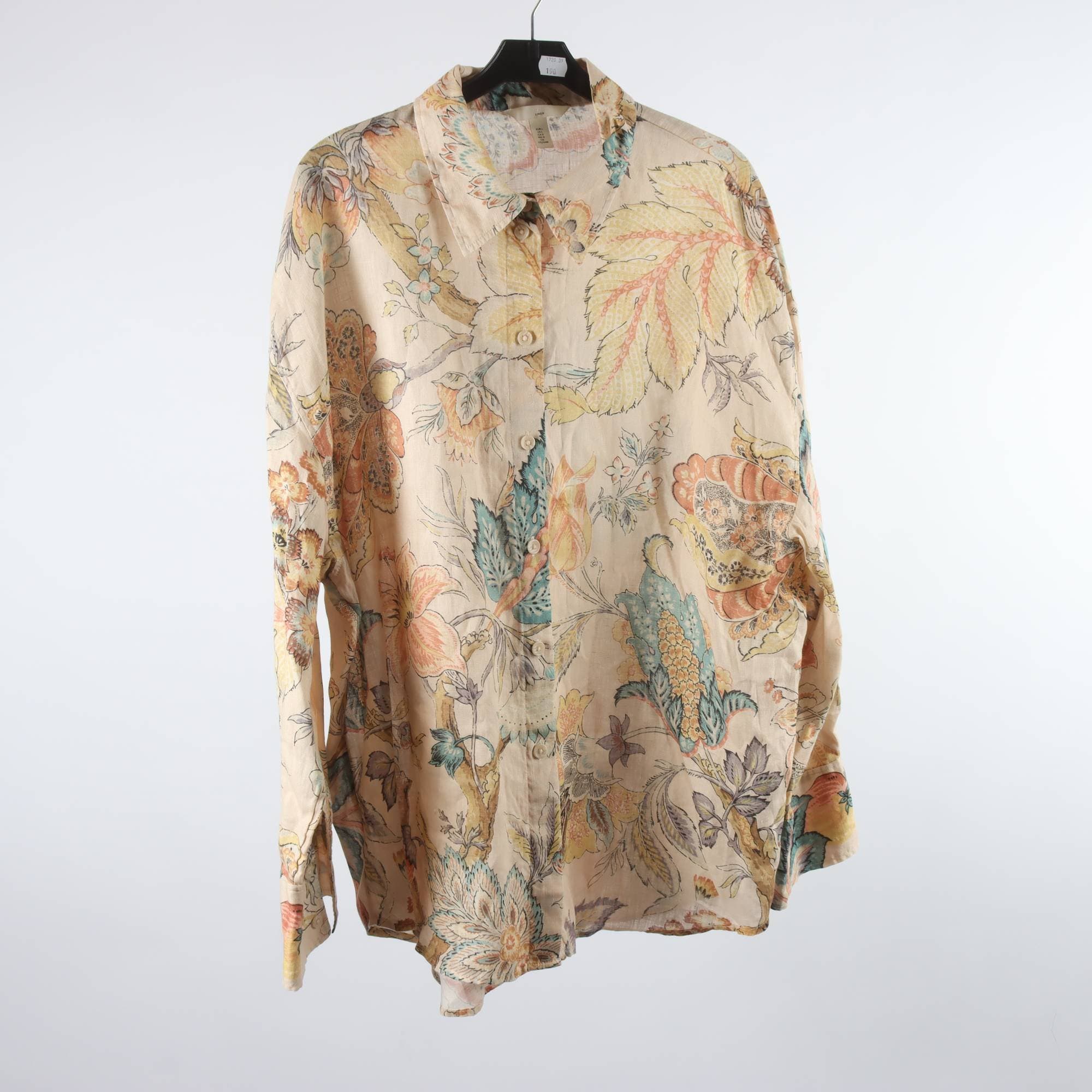 Skjorta, H&M, beige, mönstrad, 100% linne, stl. L